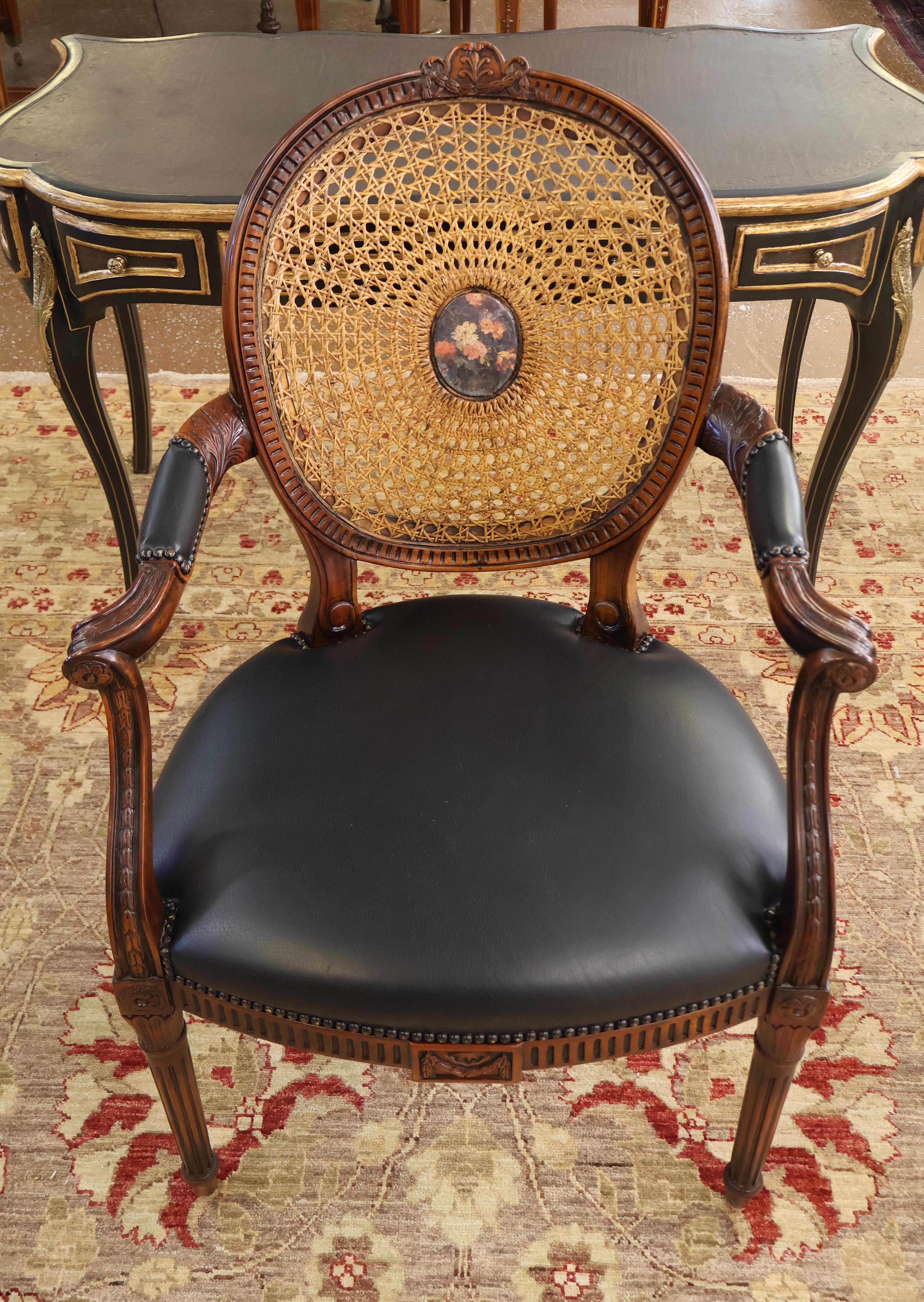 Theodore Alexander Escritorio con Silla y Tapa de Cuero Estilo Luis XVI Francés Negro 8