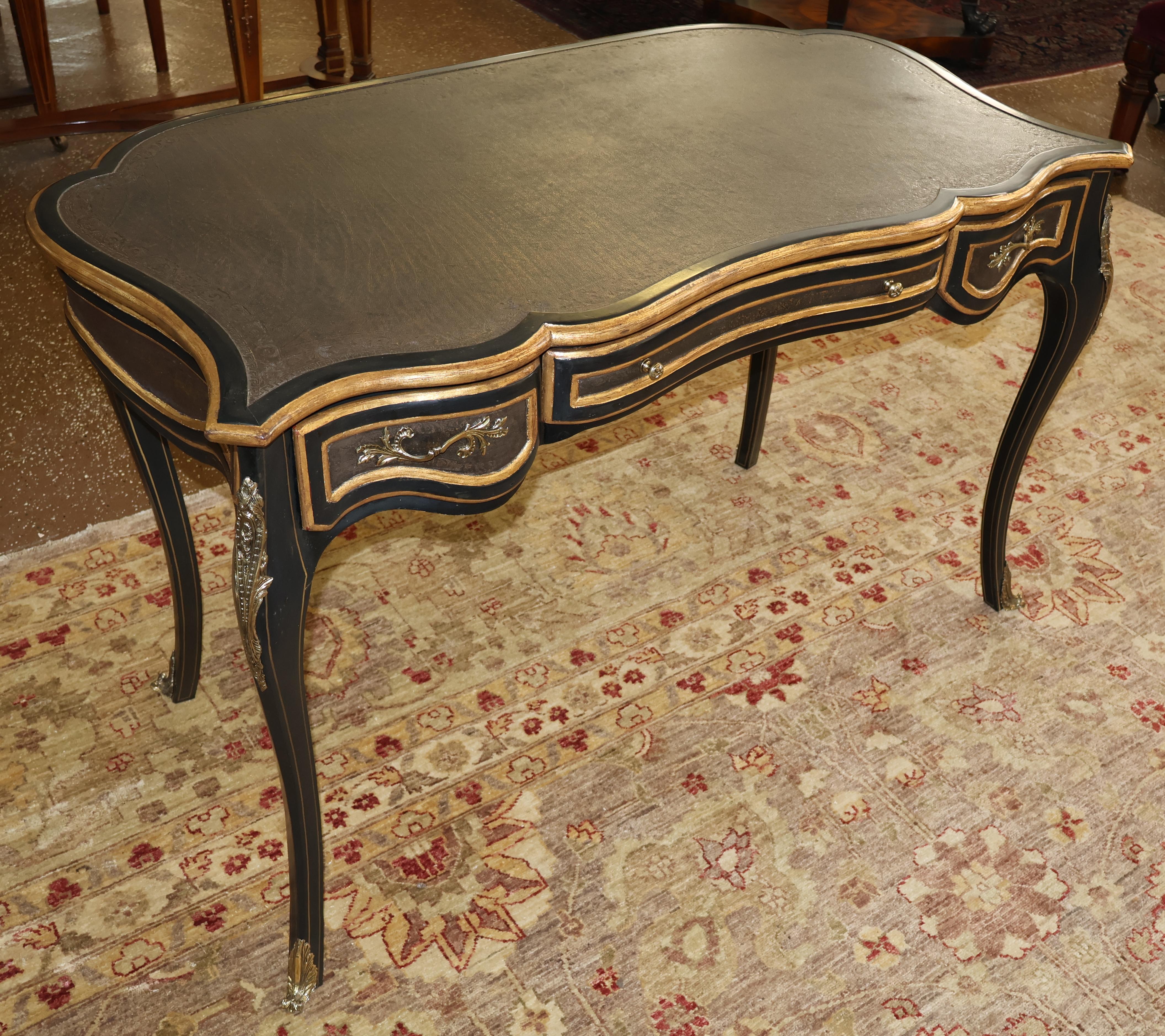 Theodore Alexander Escritorio con Silla y Tapa de Cuero Estilo Luis XVI Francés Negro Siglo XXI y contemporáneo