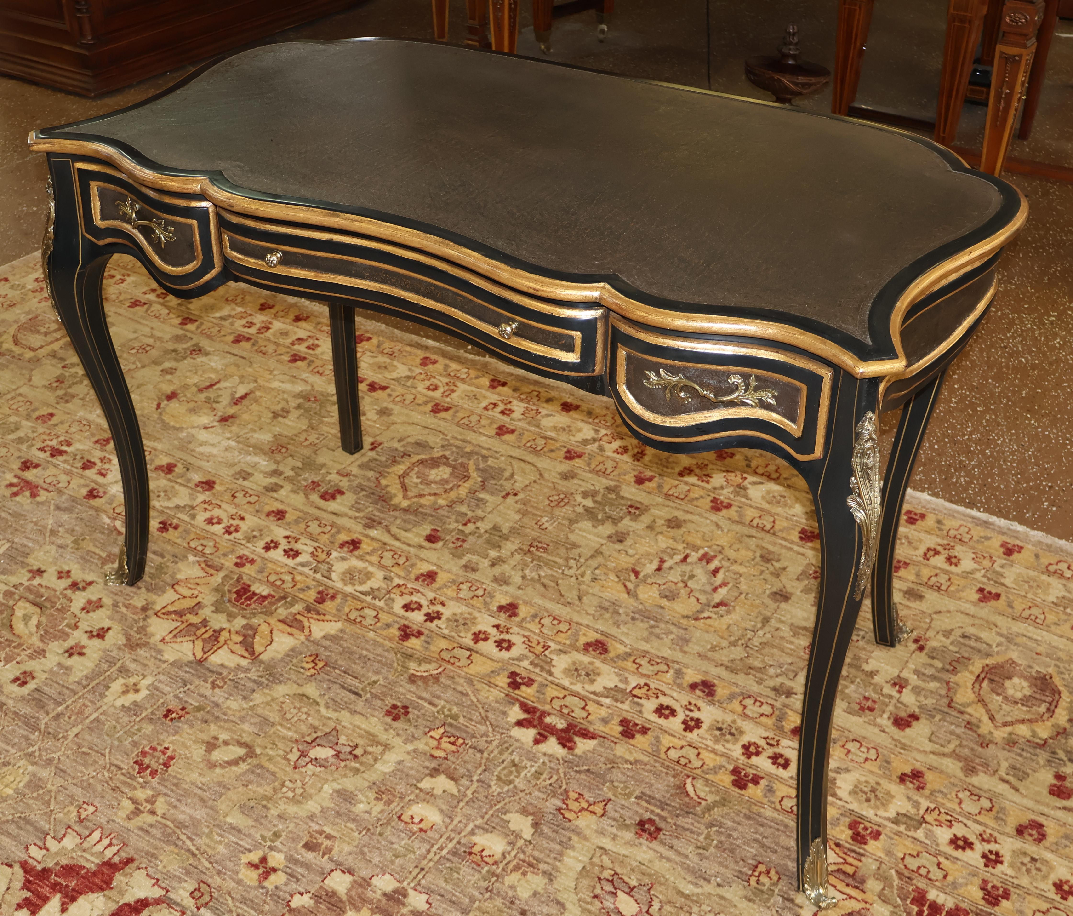 Theodore Alexander Escritorio con Silla y Tapa de Cuero Estilo Luis XVI Francés Negro 1