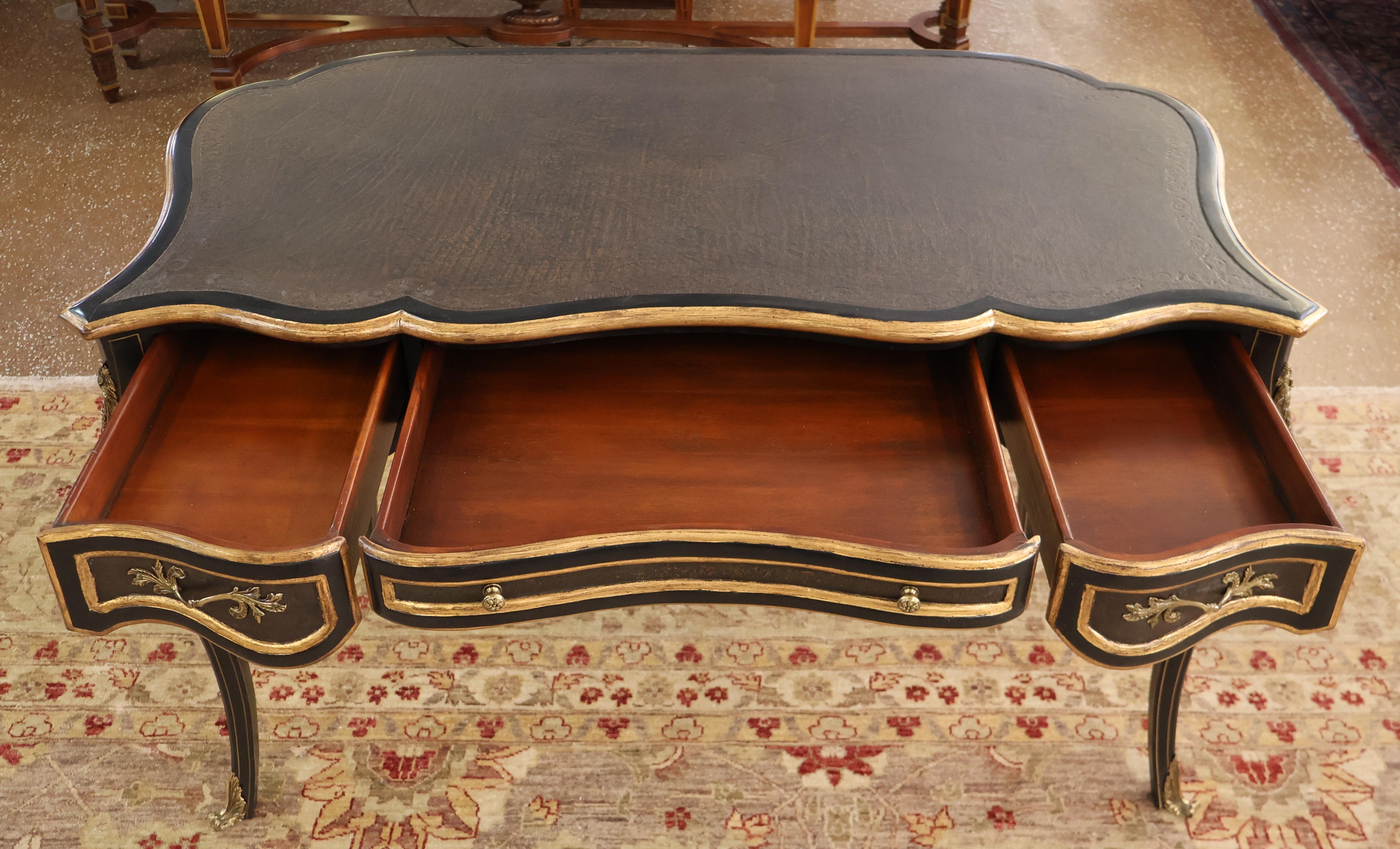 Theodore Alexander Escritorio con Silla y Tapa de Cuero Estilo Luis XVI Francés Negro 2