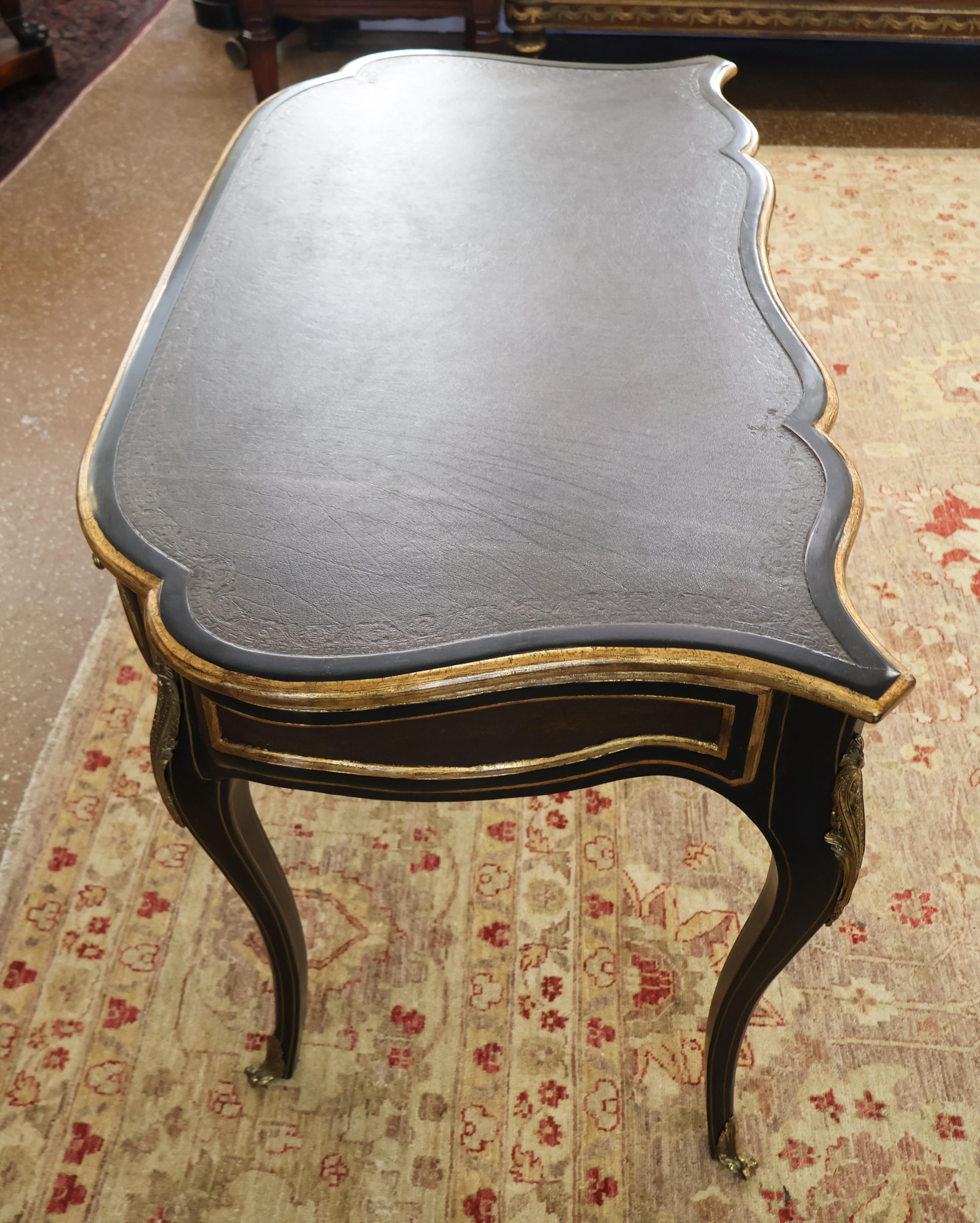 Theodore Alexander Escritorio con Silla y Tapa de Cuero Estilo Luis XVI Francés Negro 3