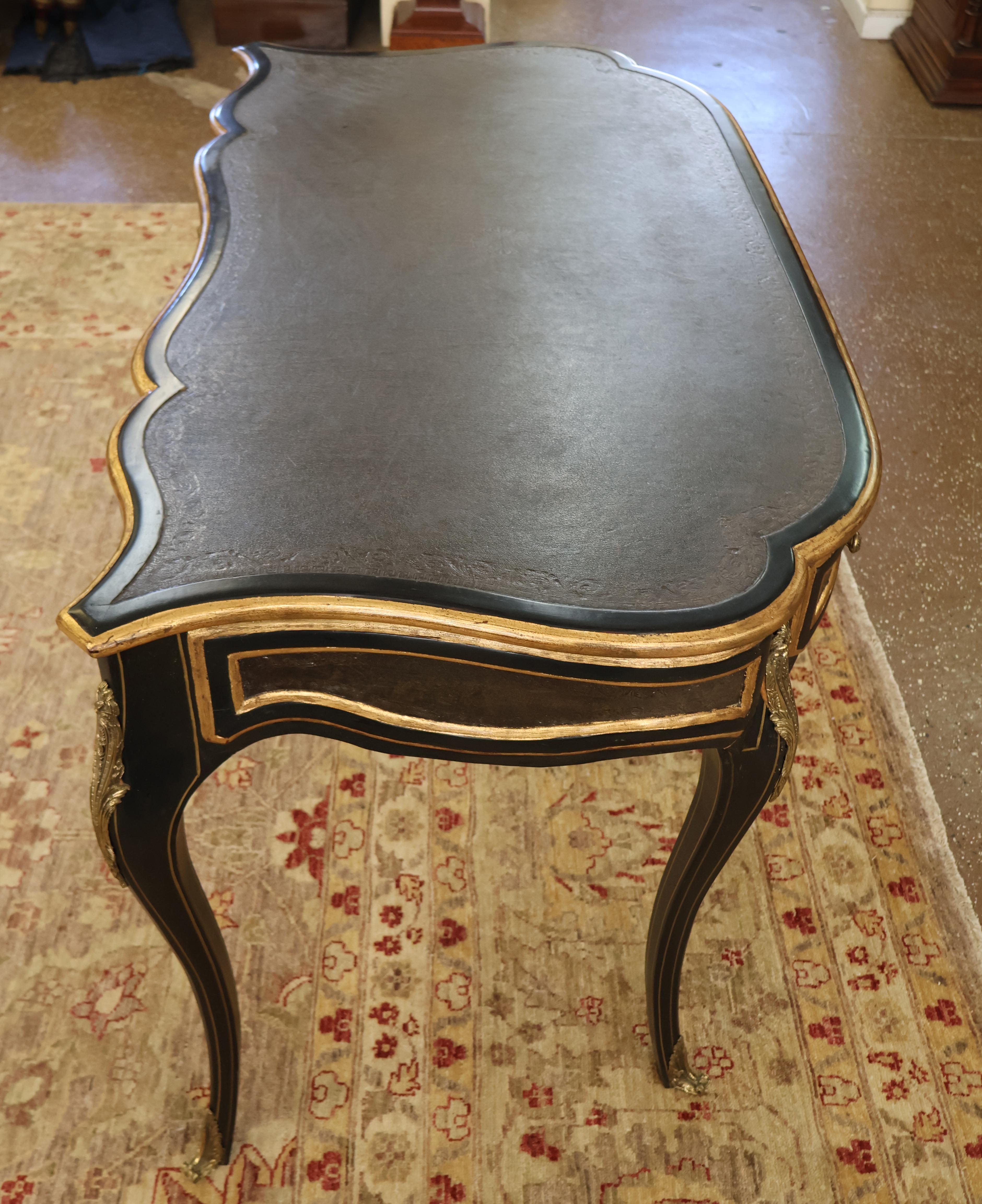 Theodore Alexander Escritorio con Silla y Tapa de Cuero Estilo Luis XVI Francés Negro 4