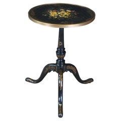 Theodore Alexander Black Lacquer Ebonized Gilt Tripod Pedestal Round Side Table