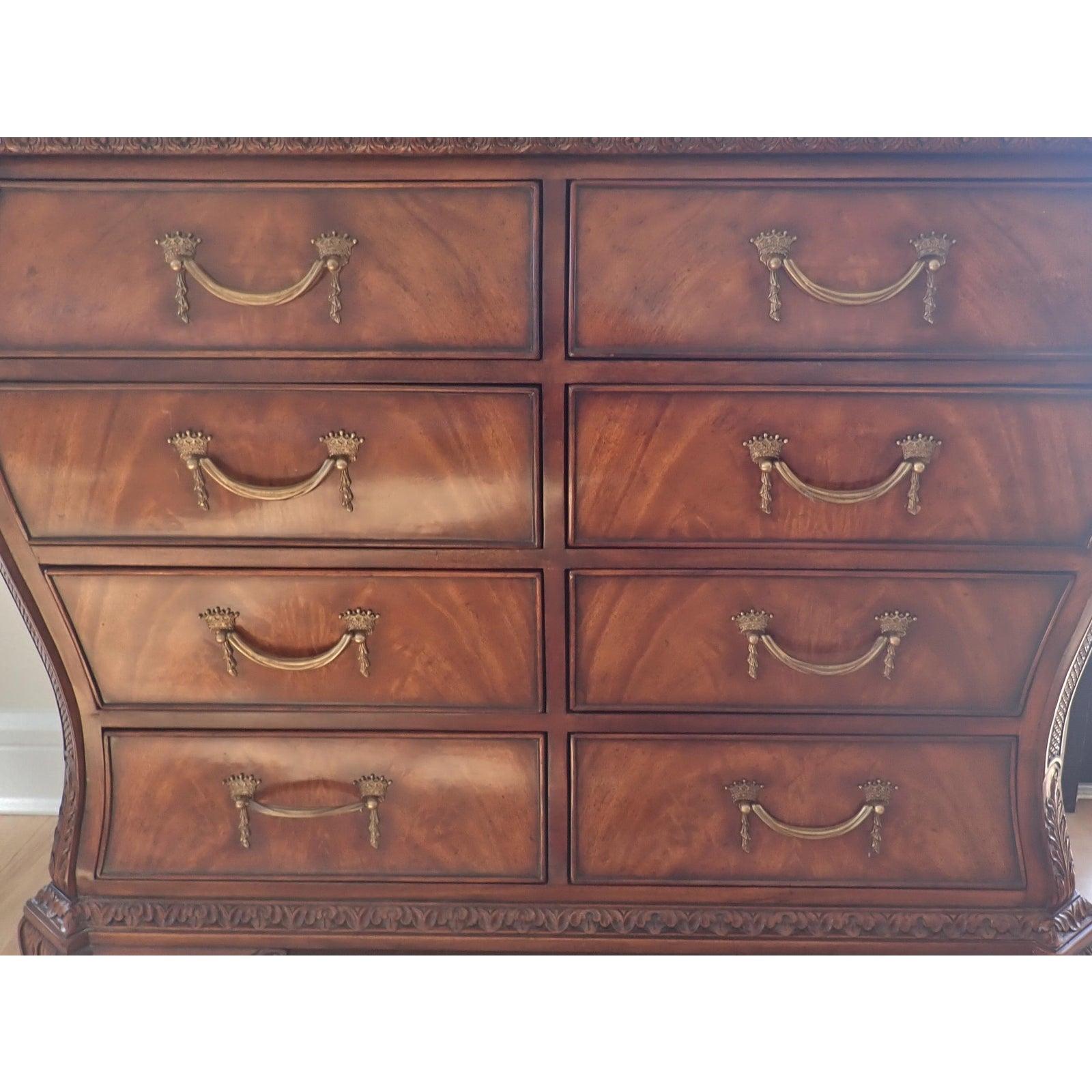 Theodore Alexander Bombay Front Chest from the Althorp Living History furniture collection. Great quality Bombay form commode. Makers plaque and mark inside top draw. Carved and veneered walnut.



