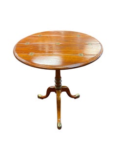 Theodore Alexander British Colonial Campaign Tripod Side Table With Brass Inlay
