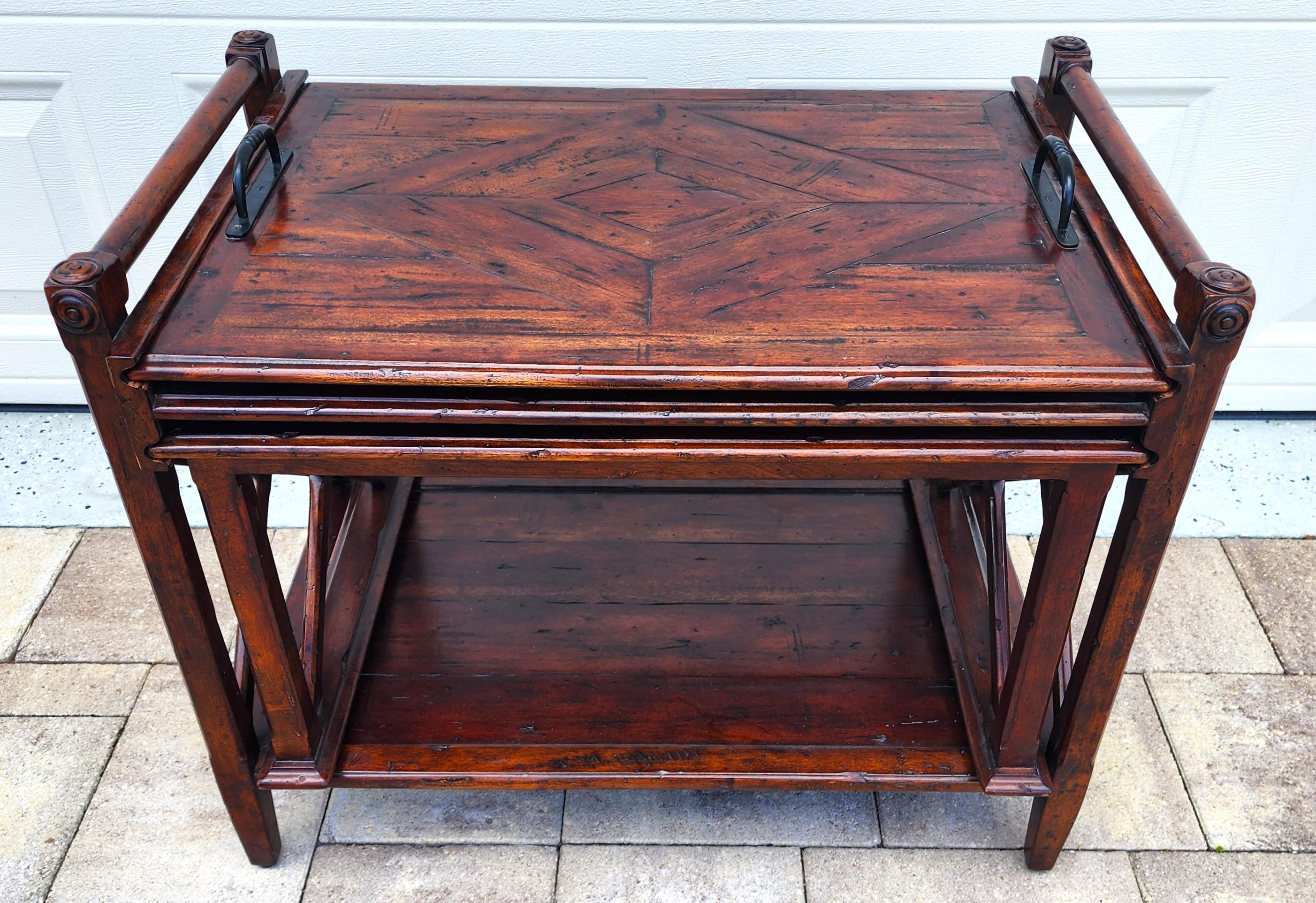 Rustic Theodore Alexander Bromwich Nesting Side Table with Serving Tray For Sale