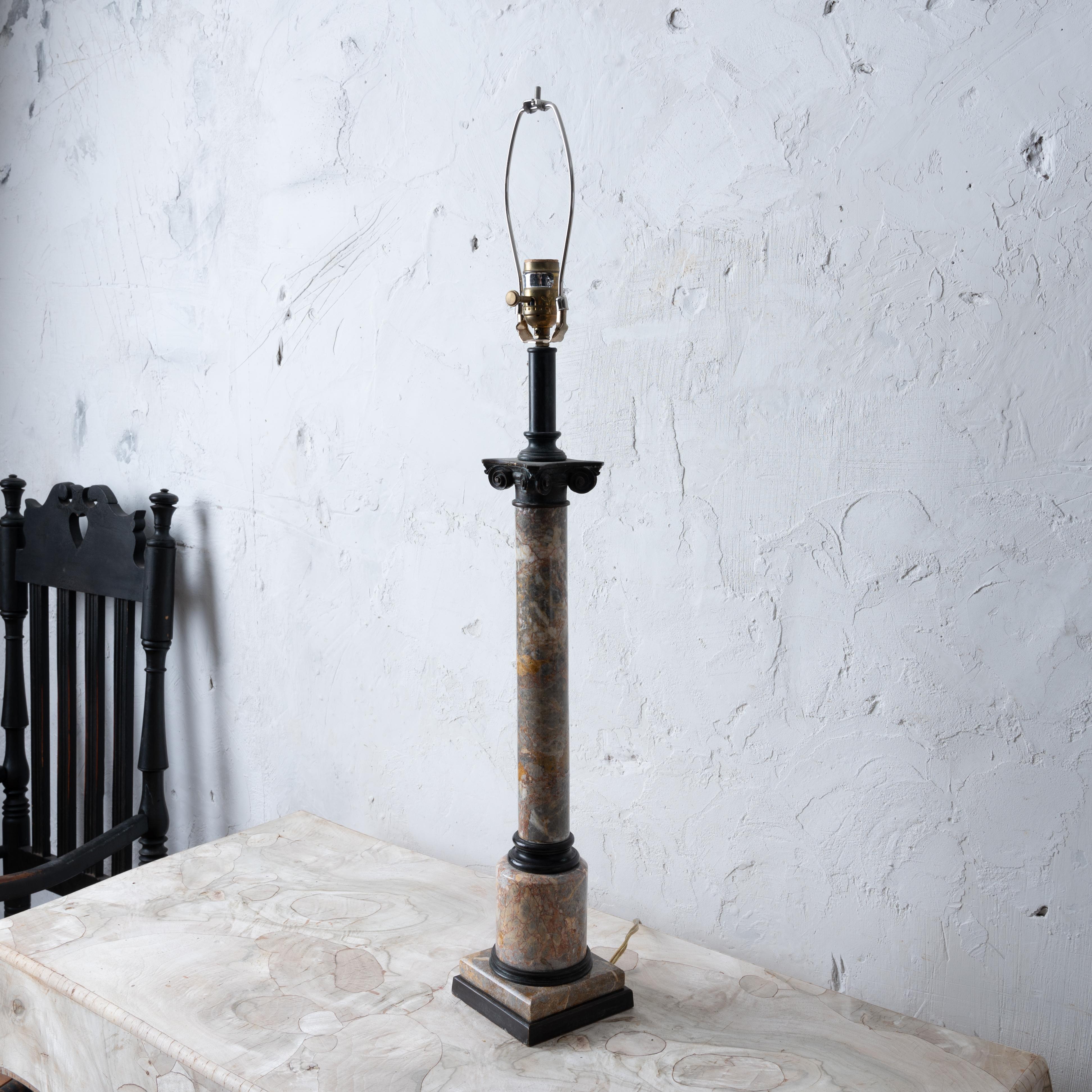 Grand Tour Theodore Alexander Bronze & Marble Column Lamp For Sale