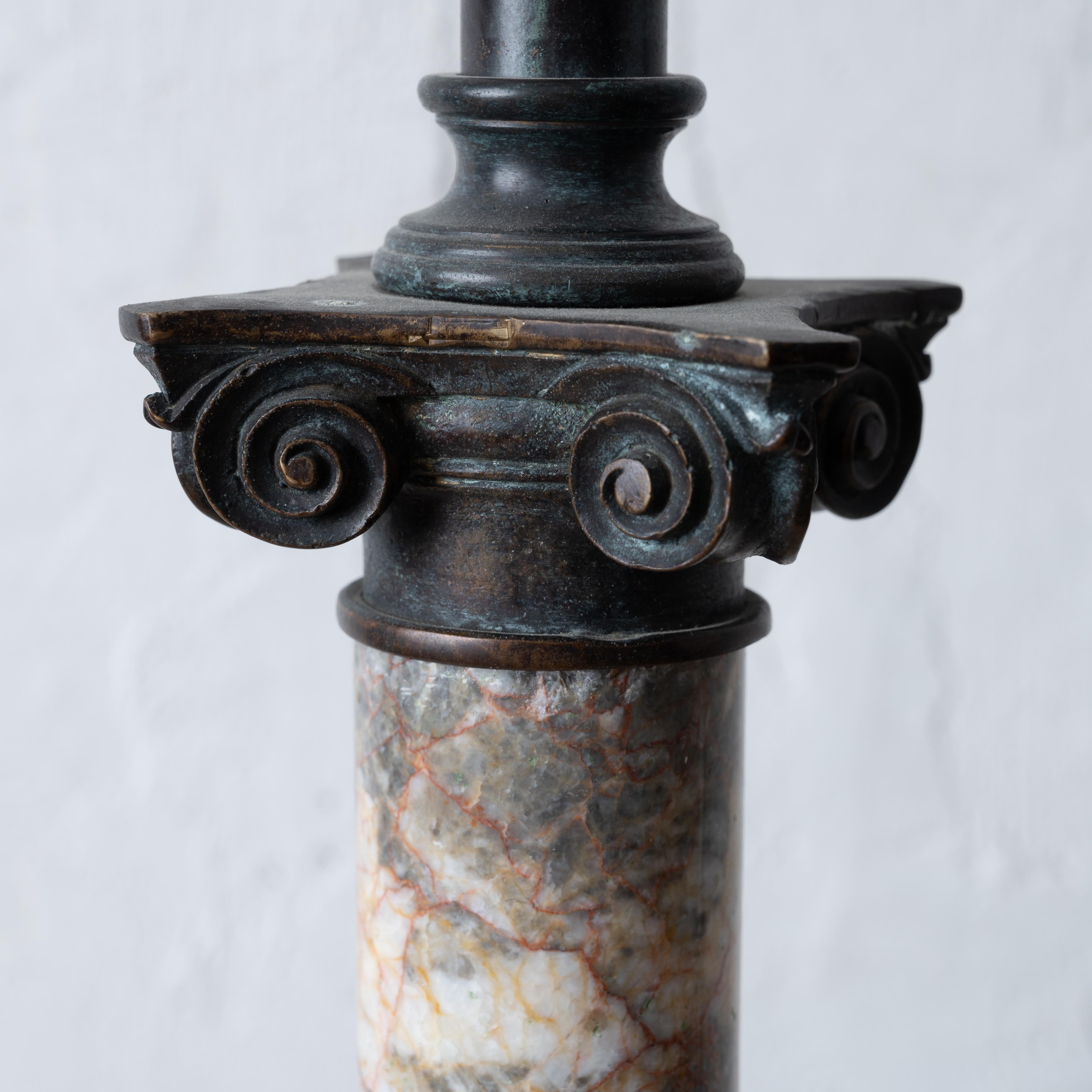 20th Century Theodore Alexander Bronze & Marble Column Lamp For Sale