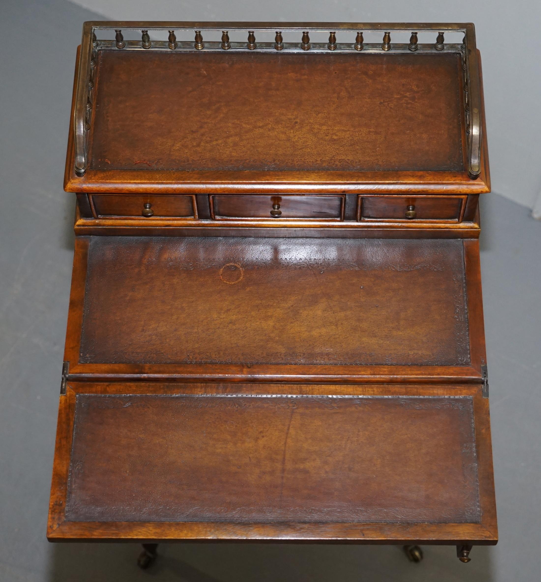 Theodore Alexander Brown Leather Folding Bureau Desk Writing Table 9