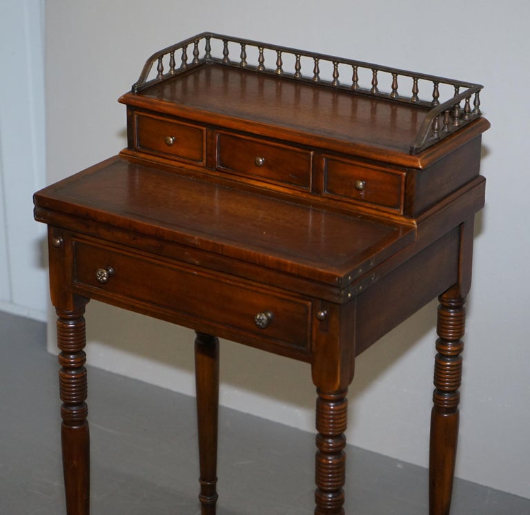 Theodore Alexander Brown Leather Folding Bureau Desk Writing Table at