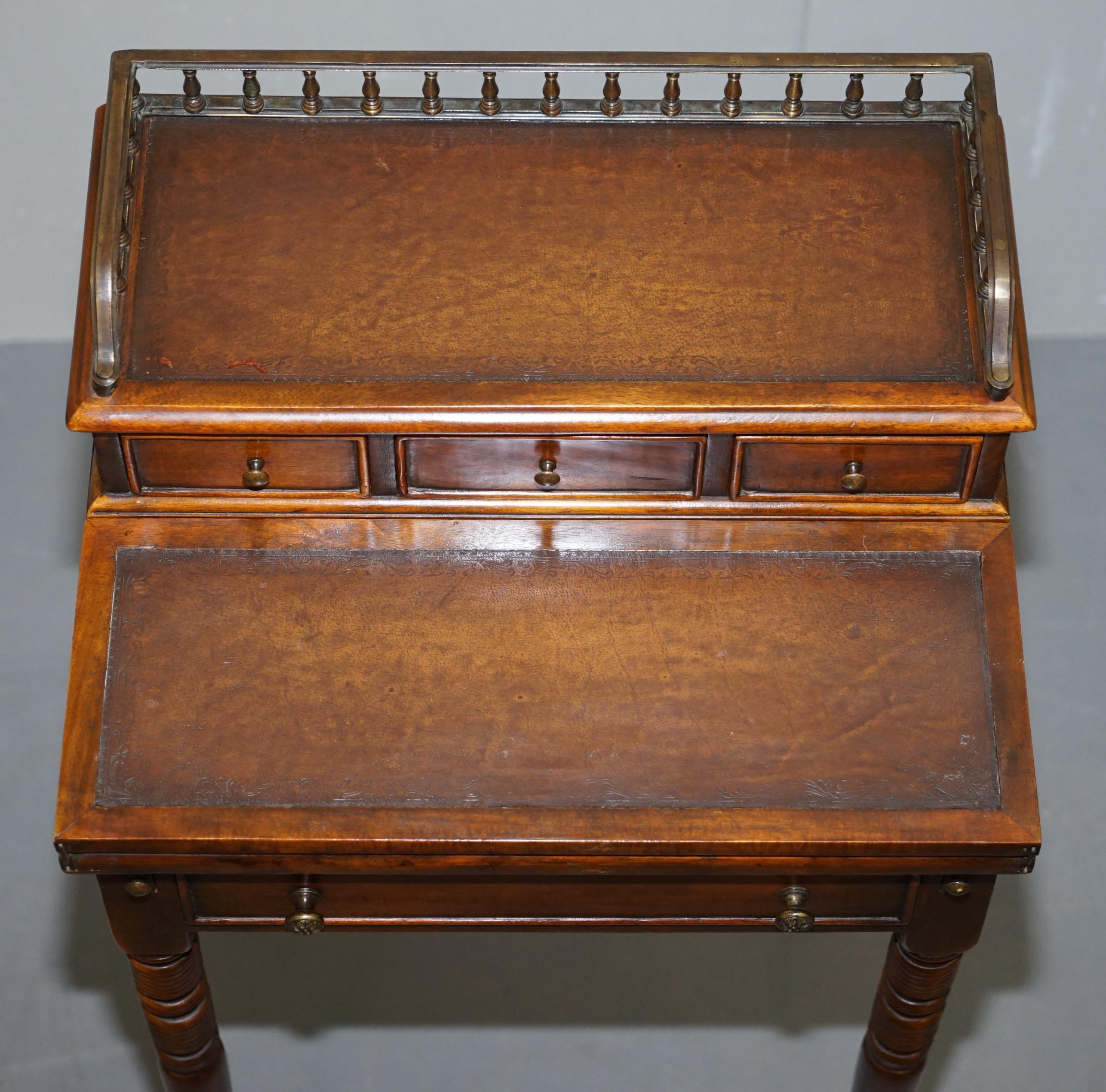 Hand-Crafted Theodore Alexander Brown Leather Folding Bureau Desk Writing Table