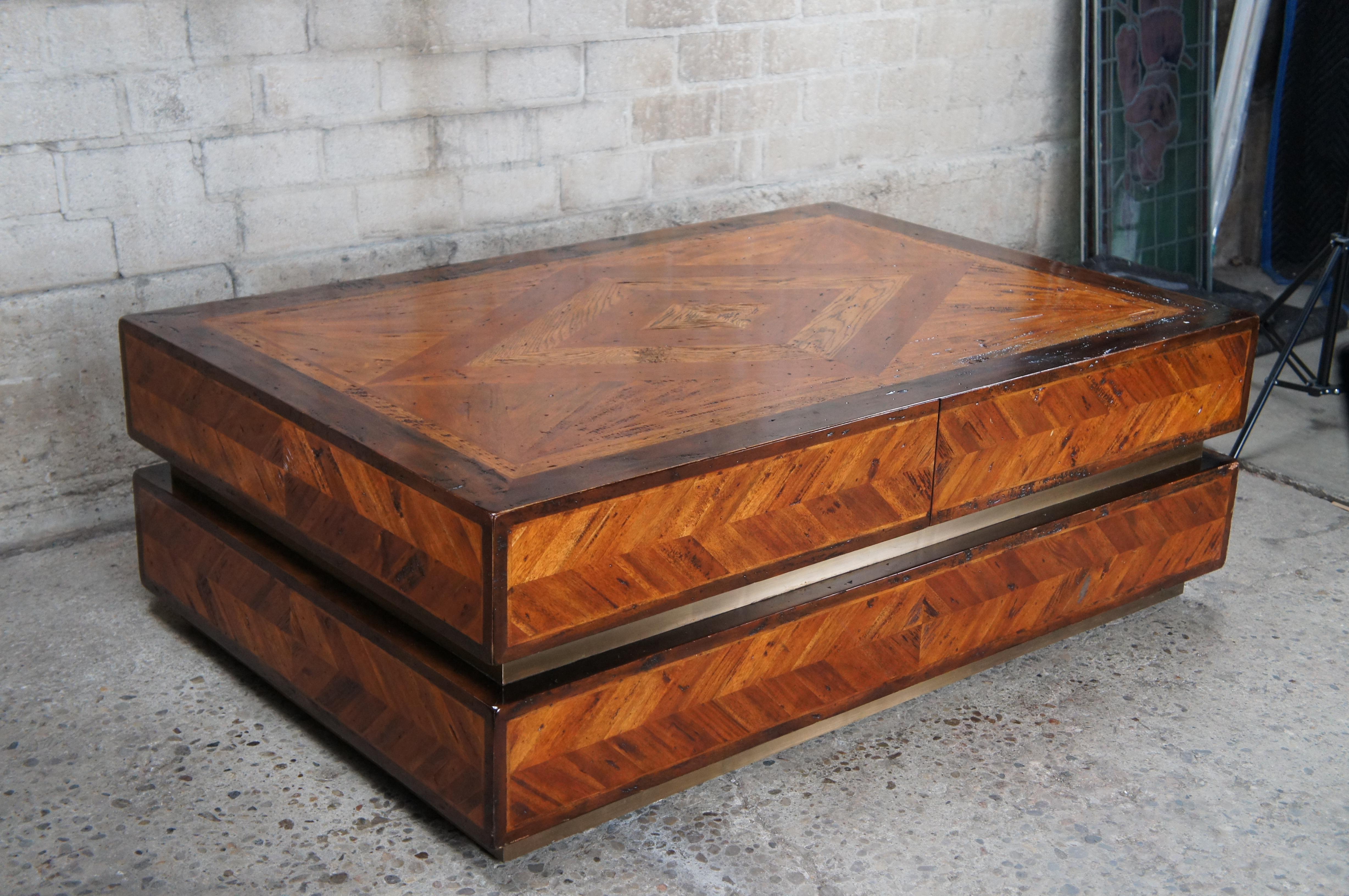 20th Century Theodore Alexander Brunello Sera Coffee Cocktail Table Acacia Parquetry 5100-182 For Sale