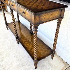 Theodore Alexander Burl Parquetry Console Sofa Table with 4 Drawers