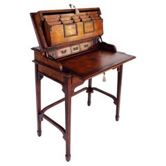 Theodore Alexander Burlwood Leather Flip Desk, Cubby Holes and Keyed Drawer