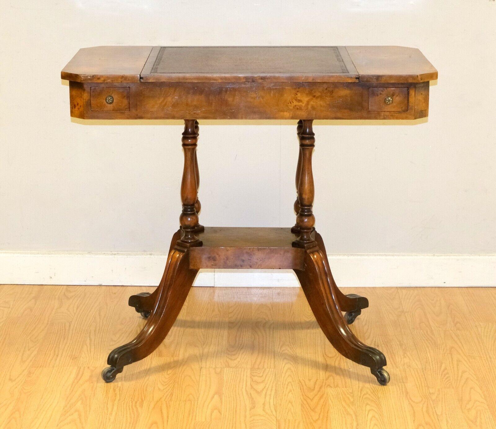 English THEODORE ALEXANDER BURR WALNUT BROWN LEATHER GAME CHEDD TABLE REVERSiBLE TOP
