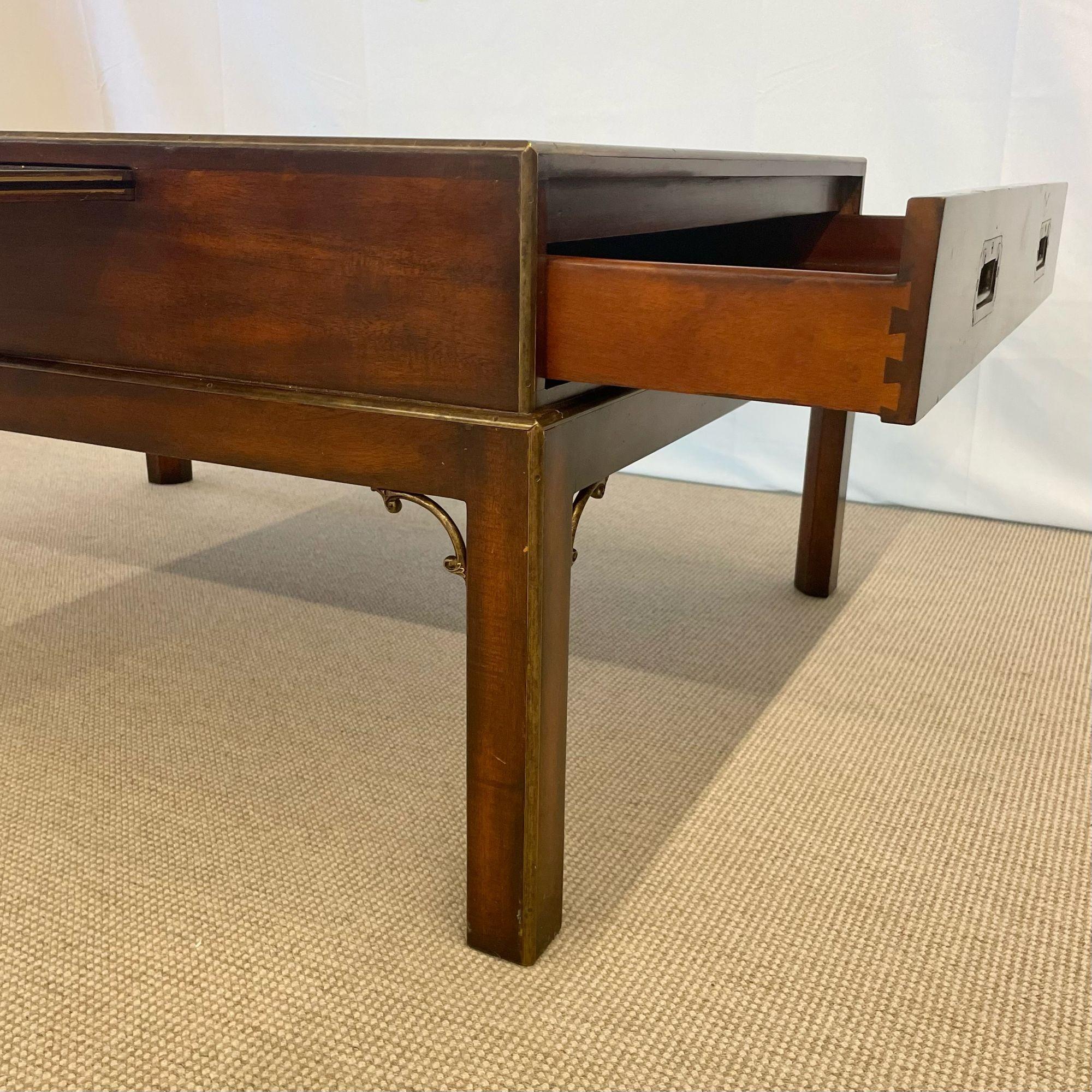 Theodore Alexander Campaign Style Coffee, Cocktail Table, Mahogany and Brass 7