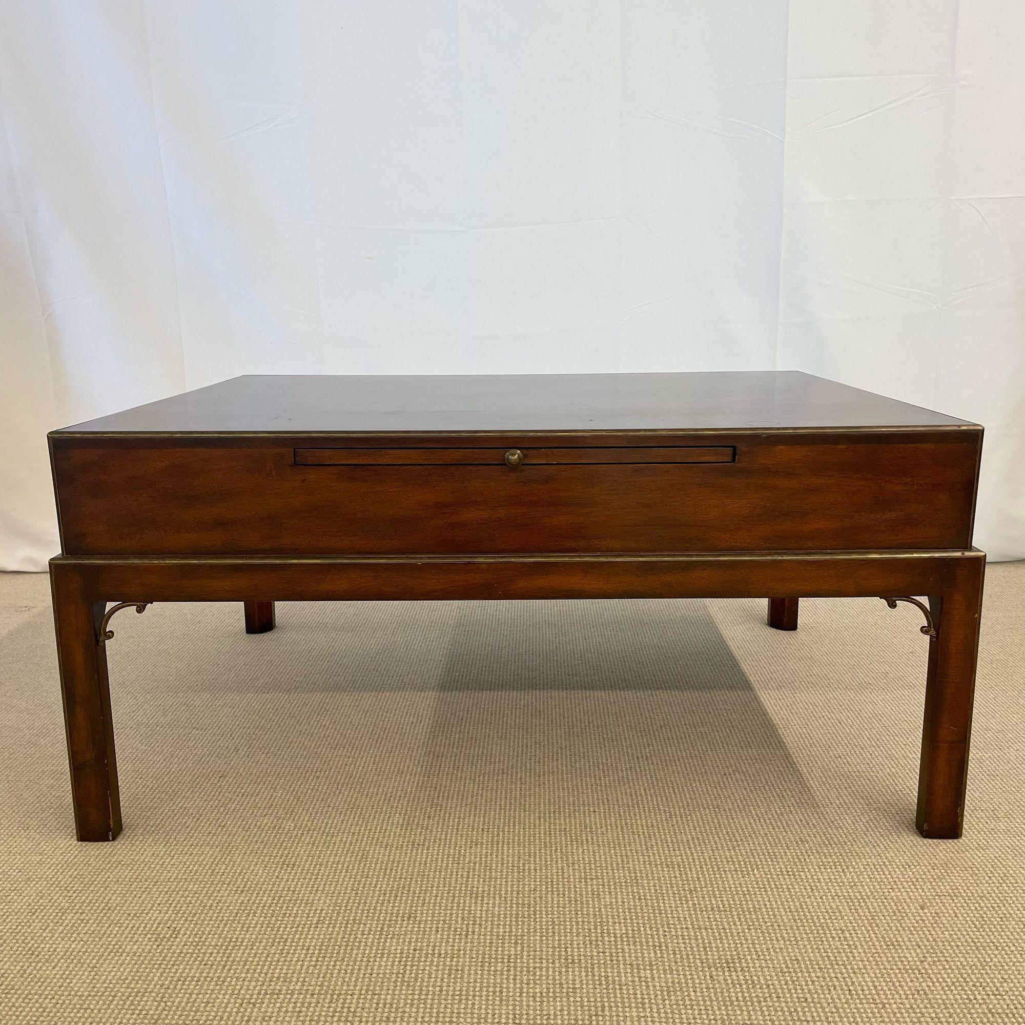 Theodore Alexander Campaign Style Coffee, Cocktail Table, Mahogany and Brass In Good Condition In Stamford, CT