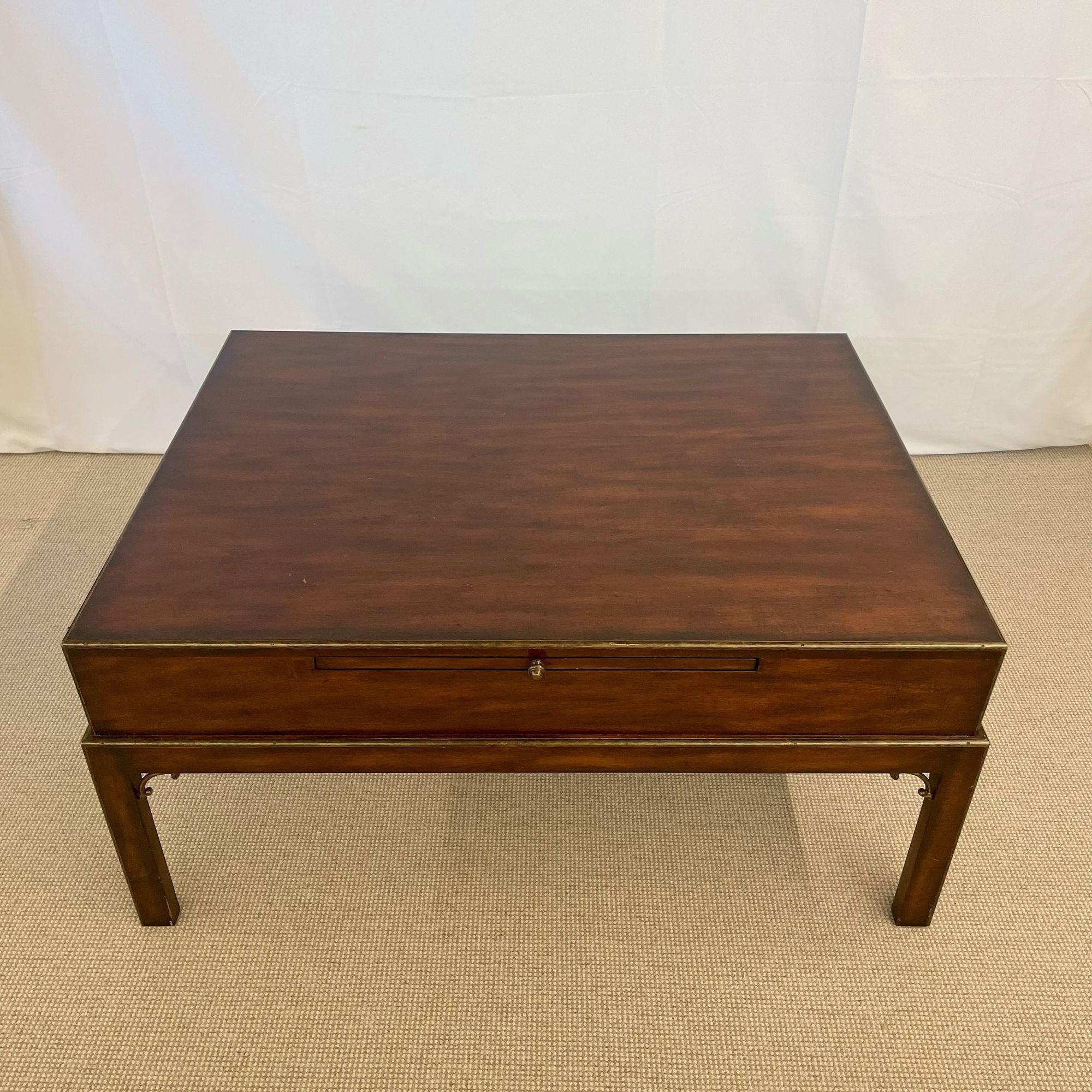Contemporary Theodore Alexander Campaign Style Coffee, Cocktail Table, Mahogany and Brass