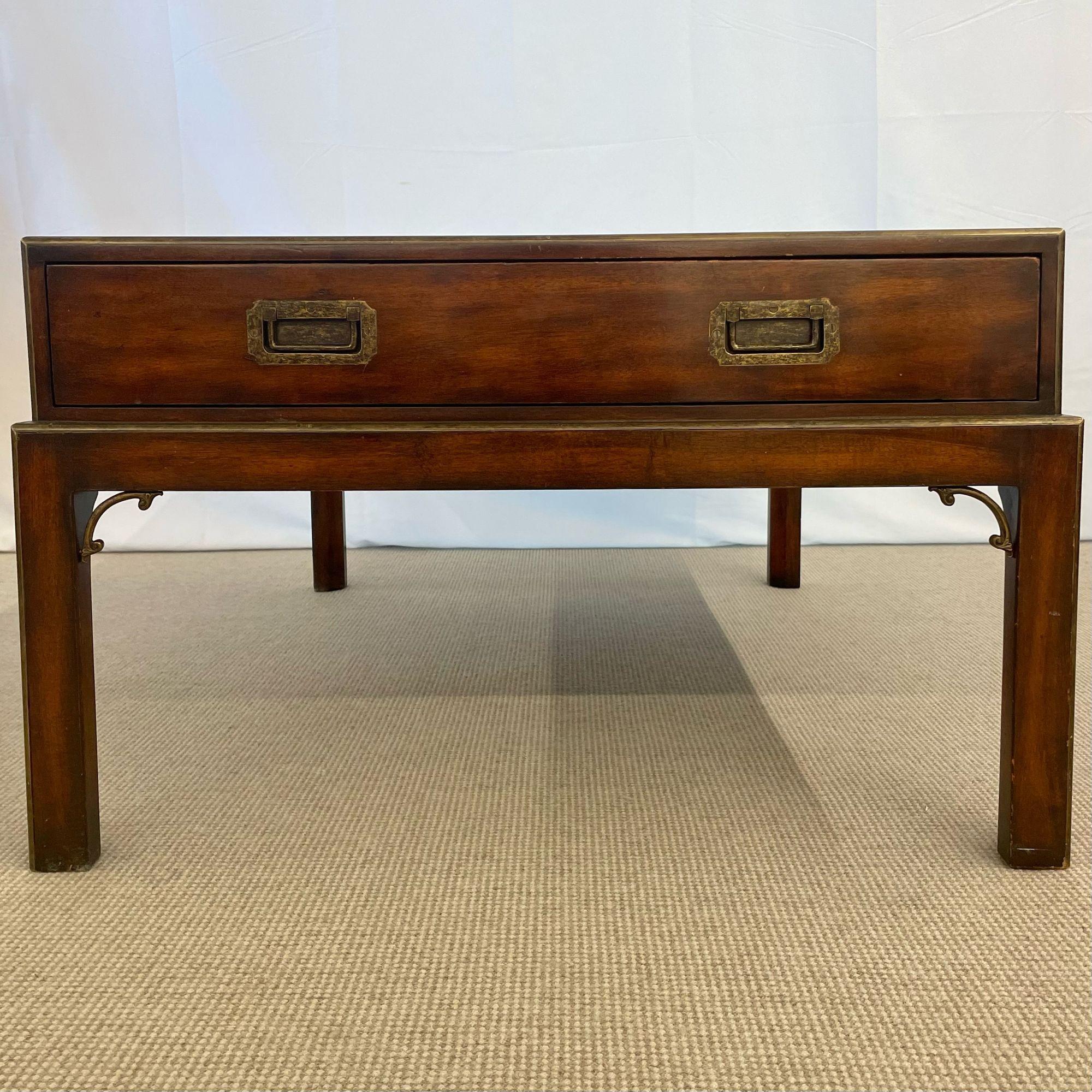 Theodore Alexander Campaign Style Coffee, Cocktail Table, Mahogany and Brass 1