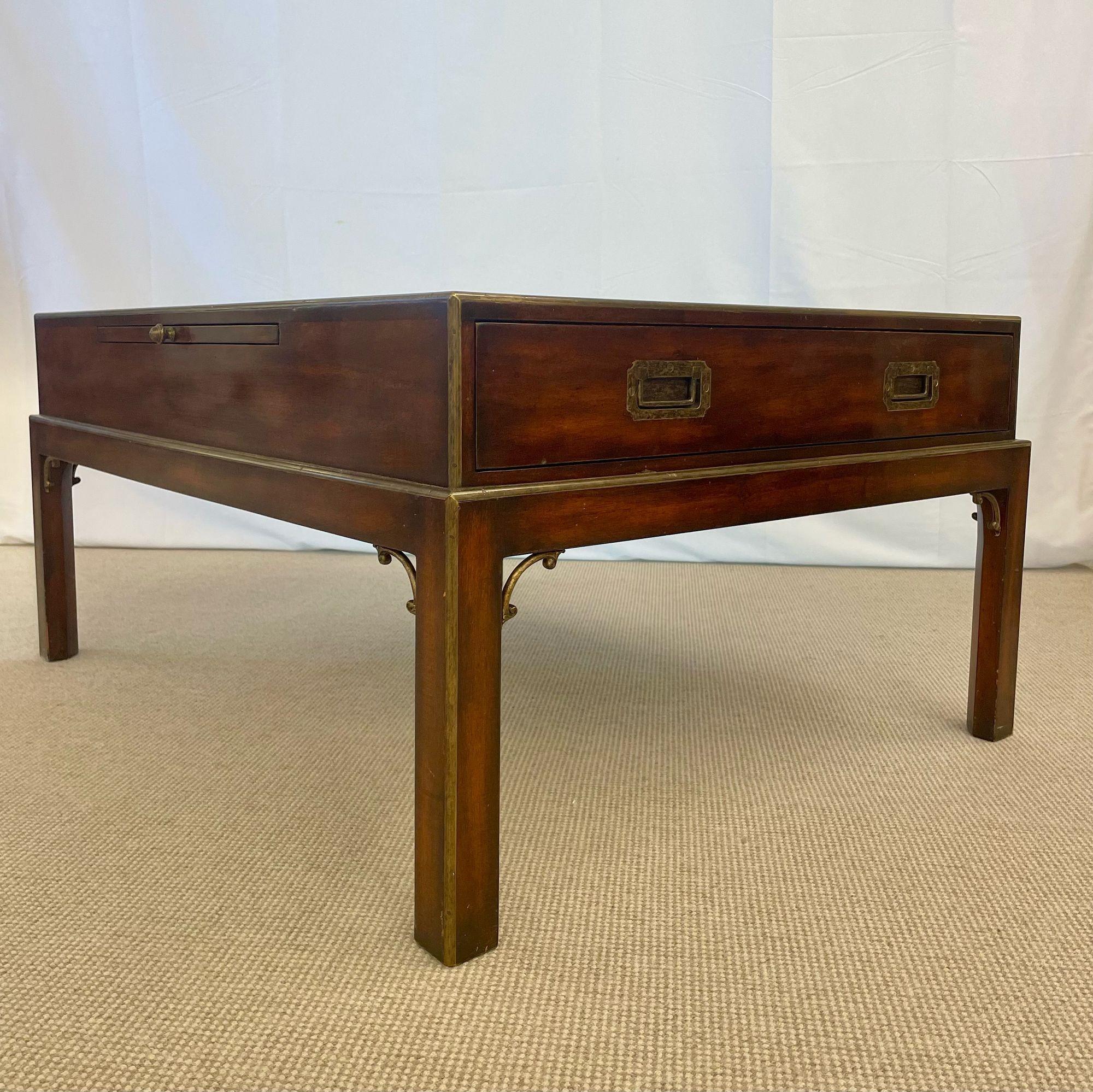 Theodore Alexander Campaign Style Coffee, Cocktail Table, Mahogany and Brass 3