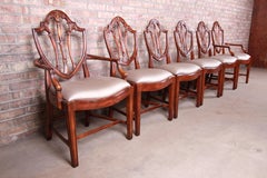 Theodore Alexander Carved Mahogany Shield Back Dining Chairs, Set of Six