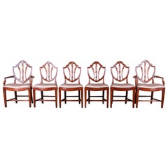 Theodore Alexander Carved Mahogany Shield Back Dining Chairs, Set of Six
