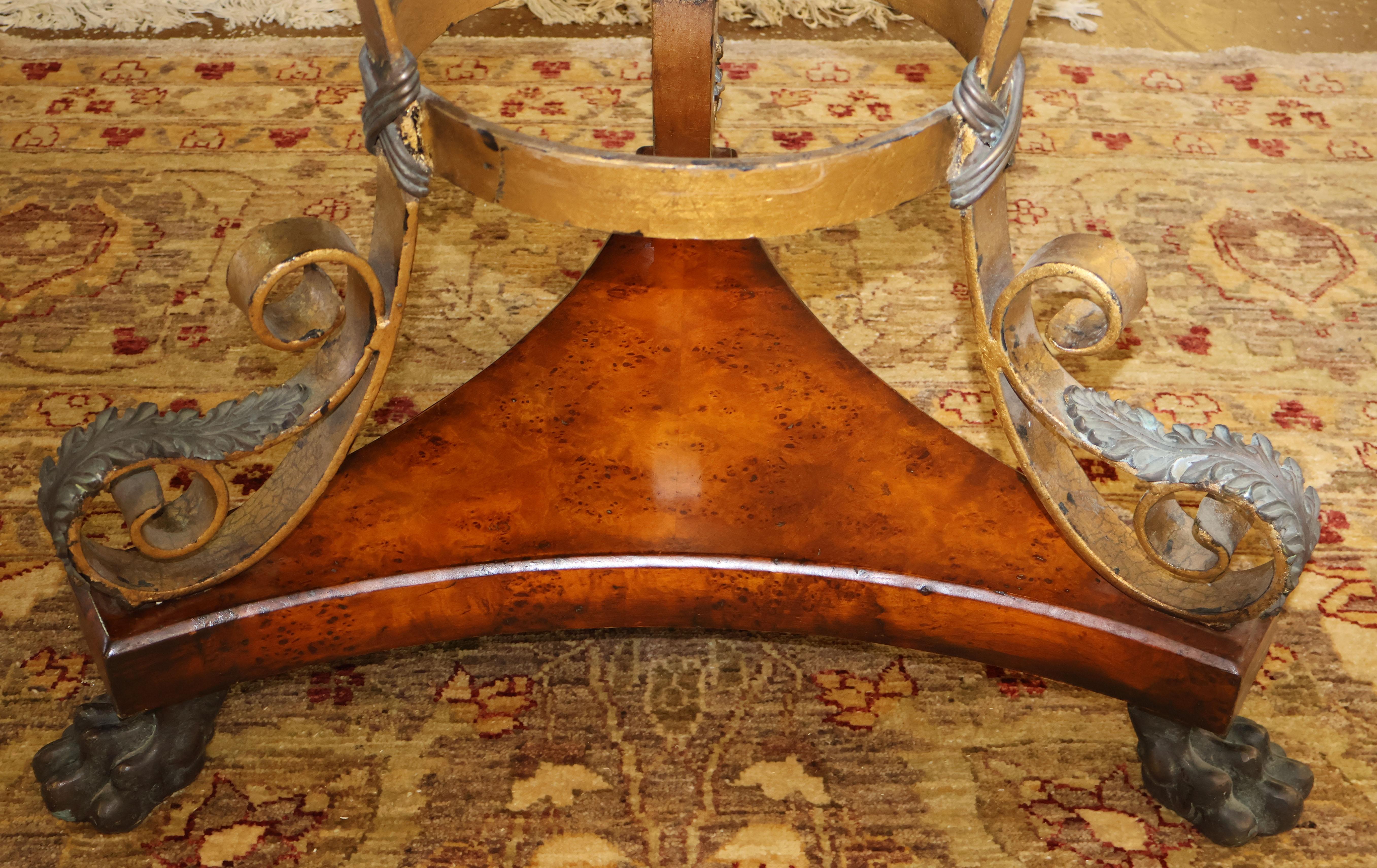 Theodore Alexander Caryatid Iron & Inlaid Walnut Burl Round Drum Center Table For Sale 7