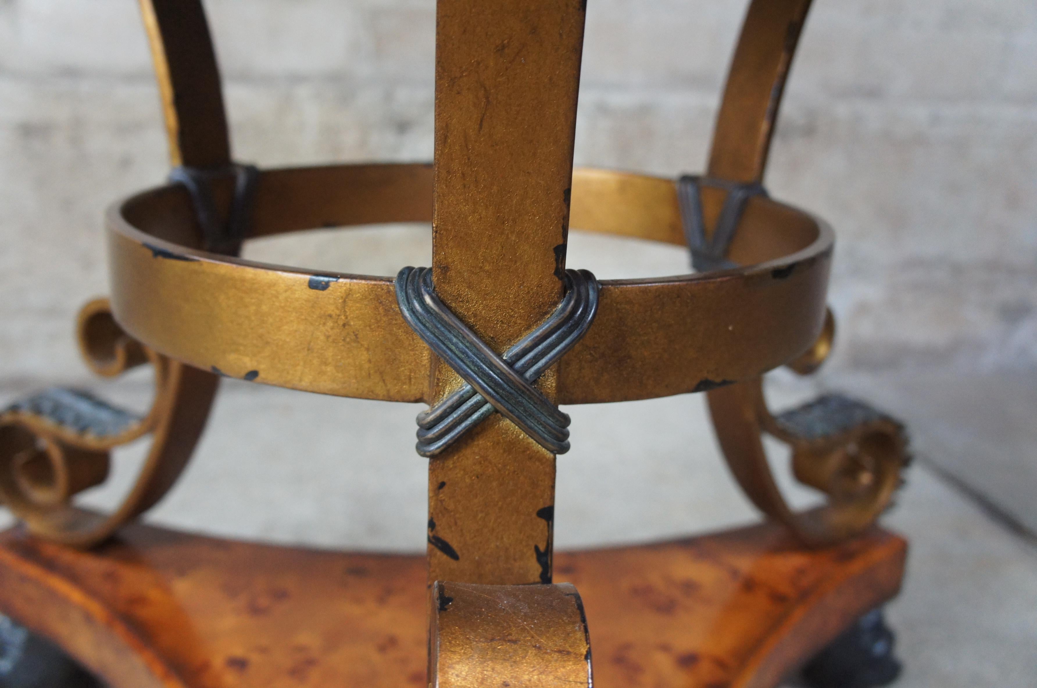 Theodore Alexander Caryatid Iron & Walnut Burl Round Drum Center Table Paw Foot 1