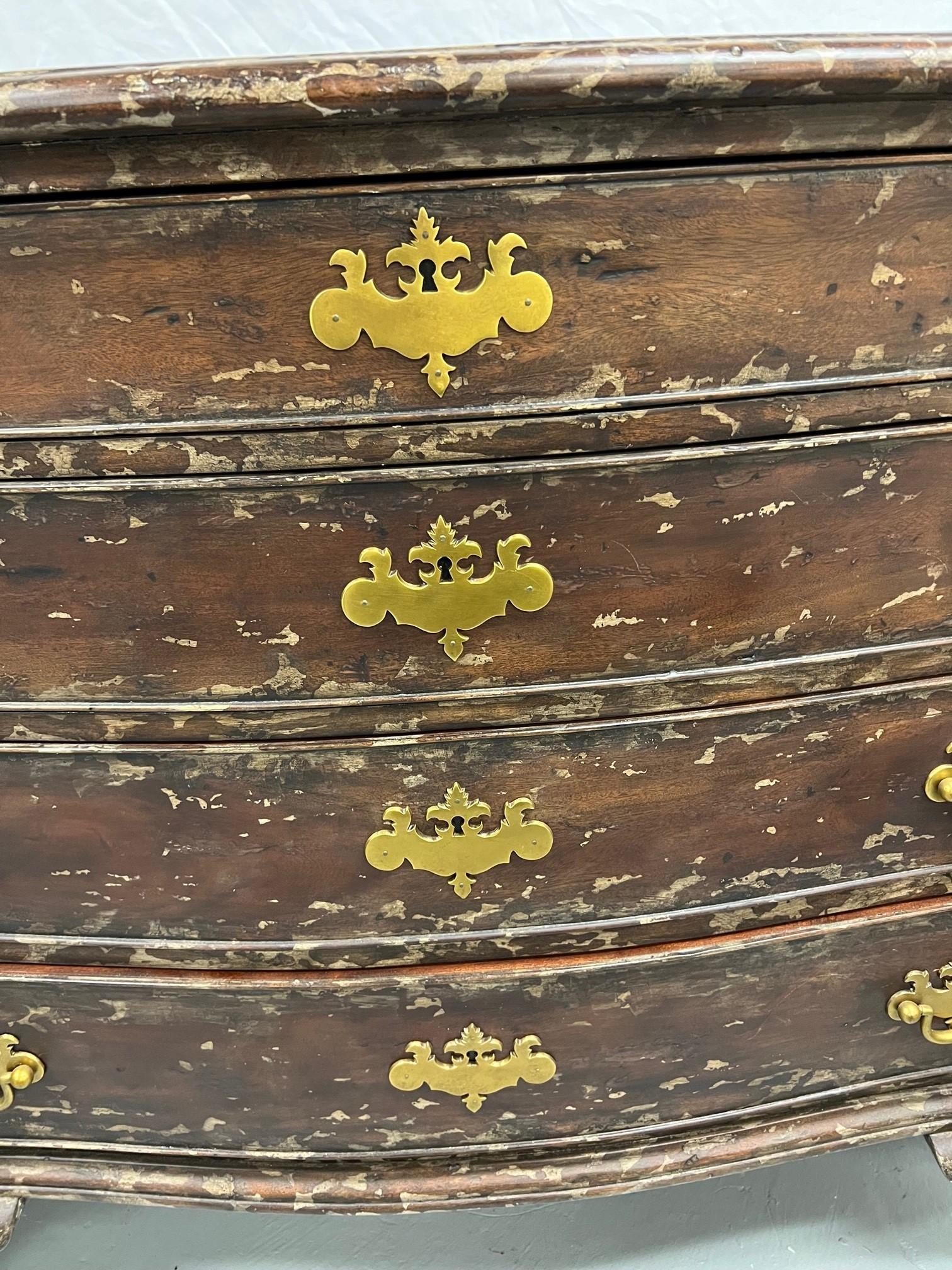 Vietnamese Theodore Alexander Chest or Commode Four Drawers, Brass Handles Unique Finish For Sale