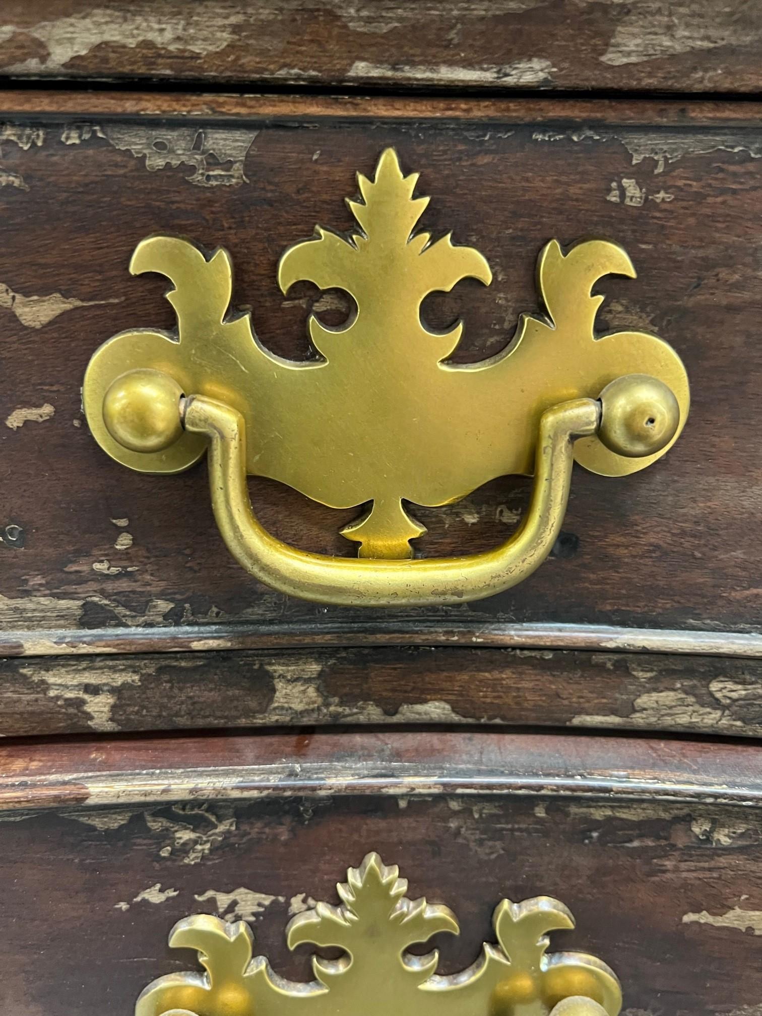 Theodore Alexander Chest or Commode Four Drawers, Brass Handles Unique Finish In Good Condition For Sale In Stamford, CT