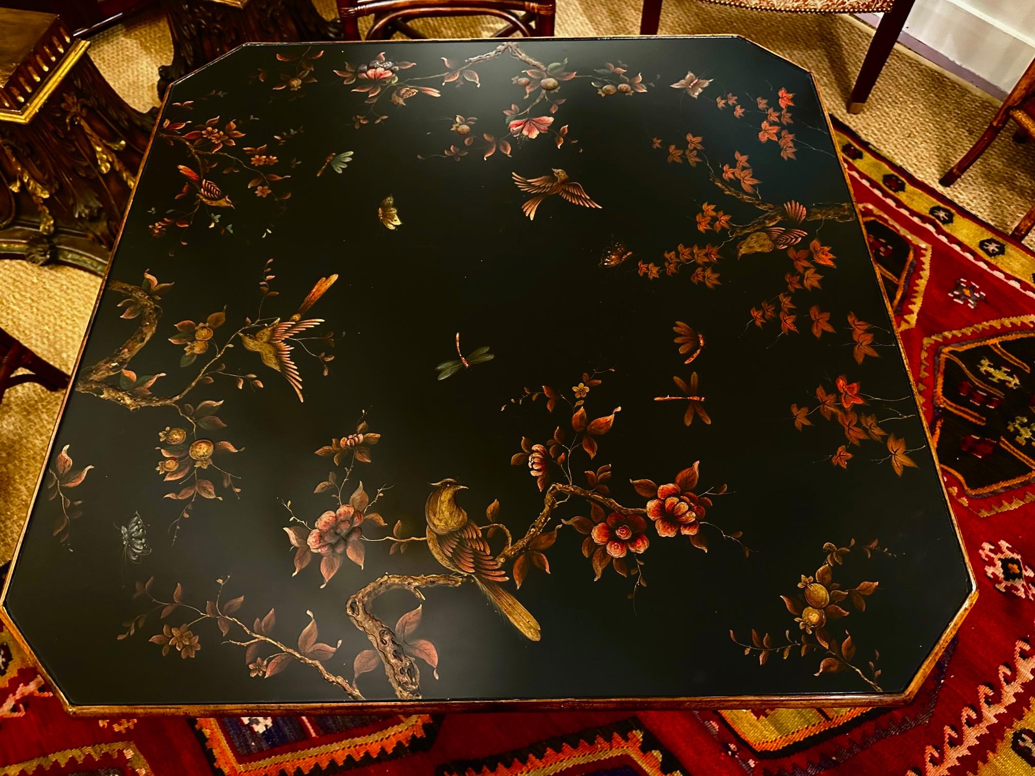 Magnifique table à manger ou table de jeu ancienne en bambou et plateau laqué Chinoiserie en vente 4