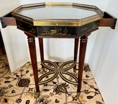 Theodore Alexander Chinoiserie Octagonal Black Lacquered and Gold Accent Table