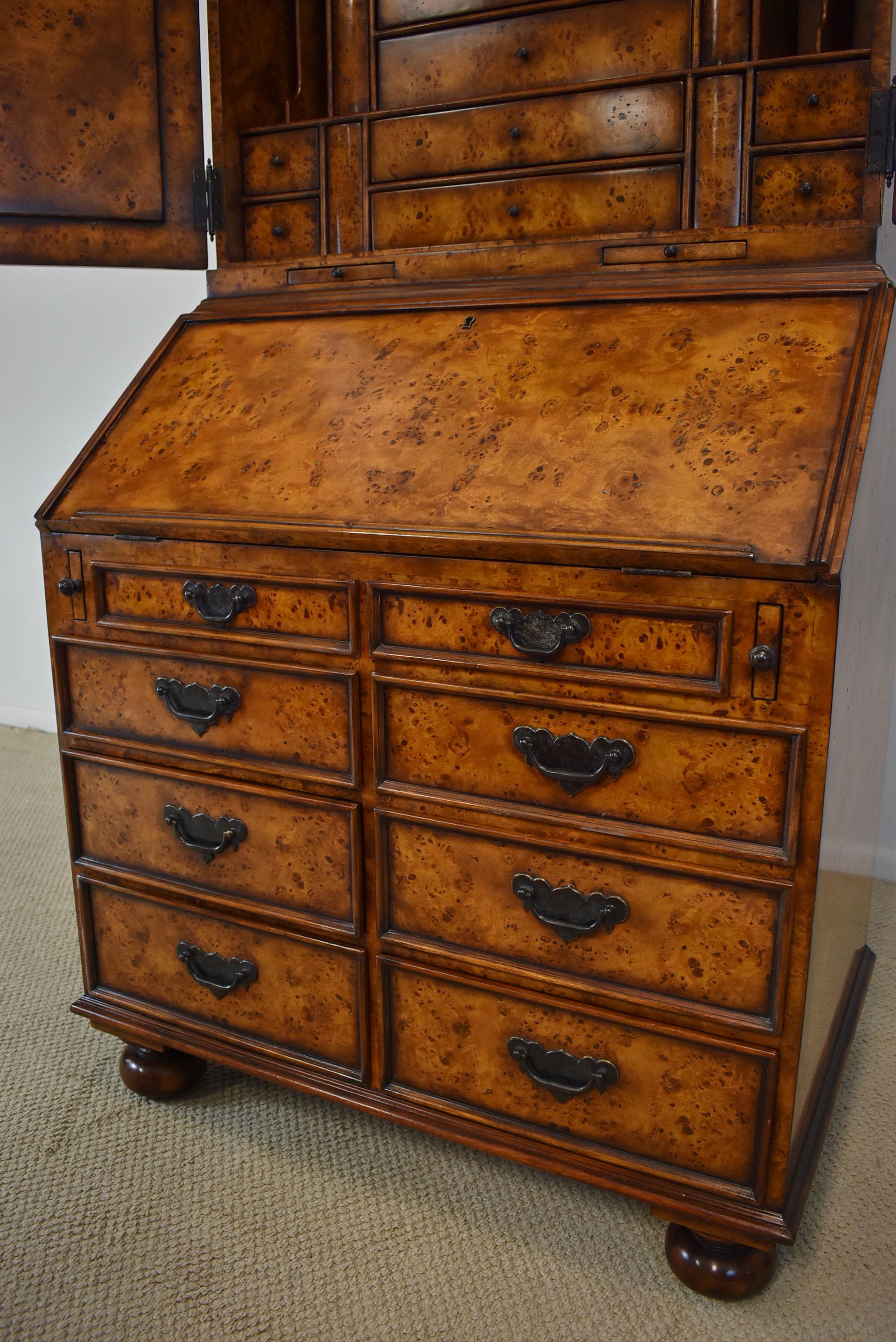 Unknown Theodore Alexander Chippendale Style Burl Wood Arch Top Writing Secretary Desk