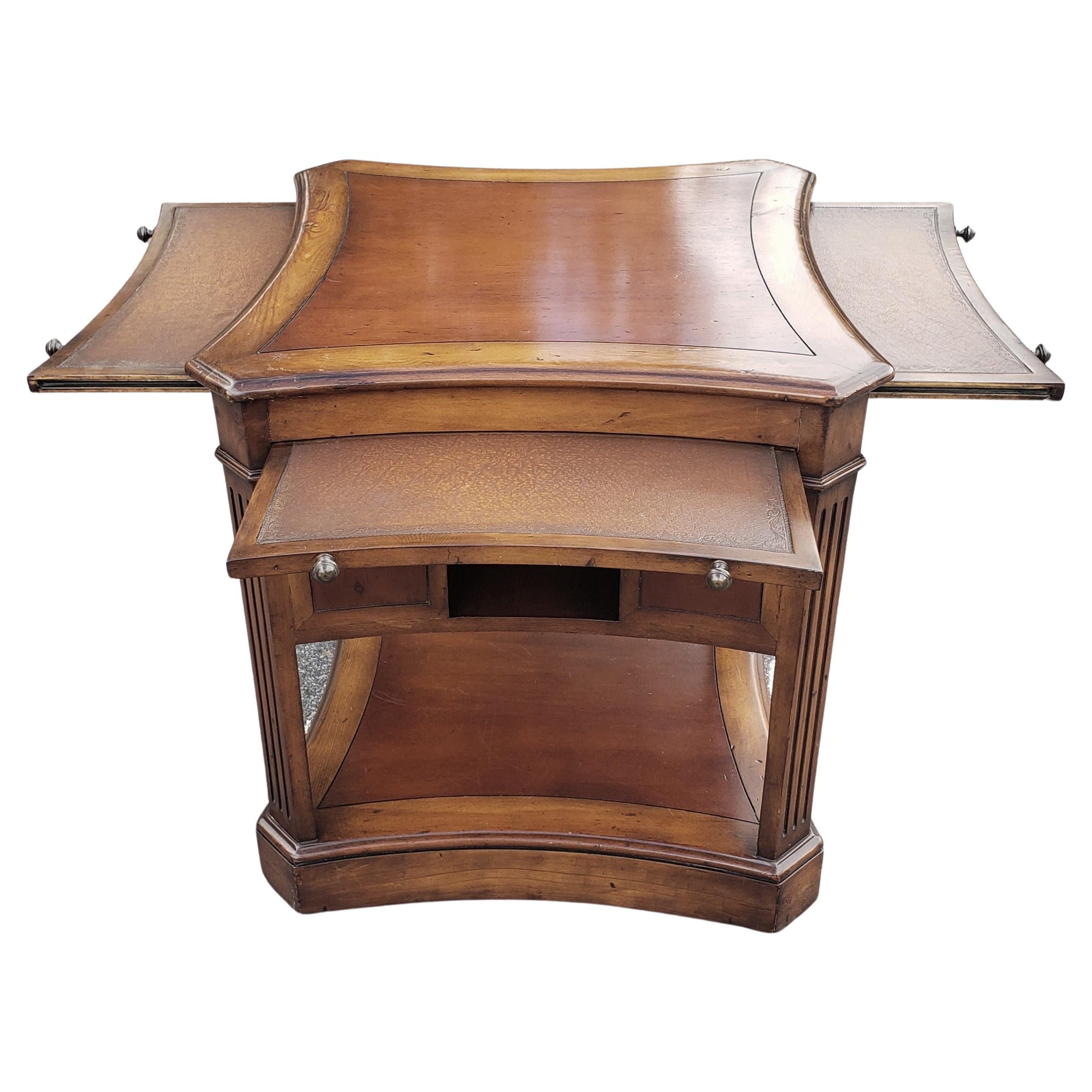 Stained Theodore Alexander Crossbanded Mahogany Side Table W/ Tooled Leather P/O Trays For Sale