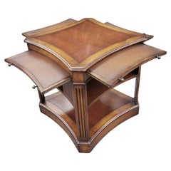 Theodore Alexander Crossbanded Mahogany Side Table W/ Tooled Leather P/O Trays