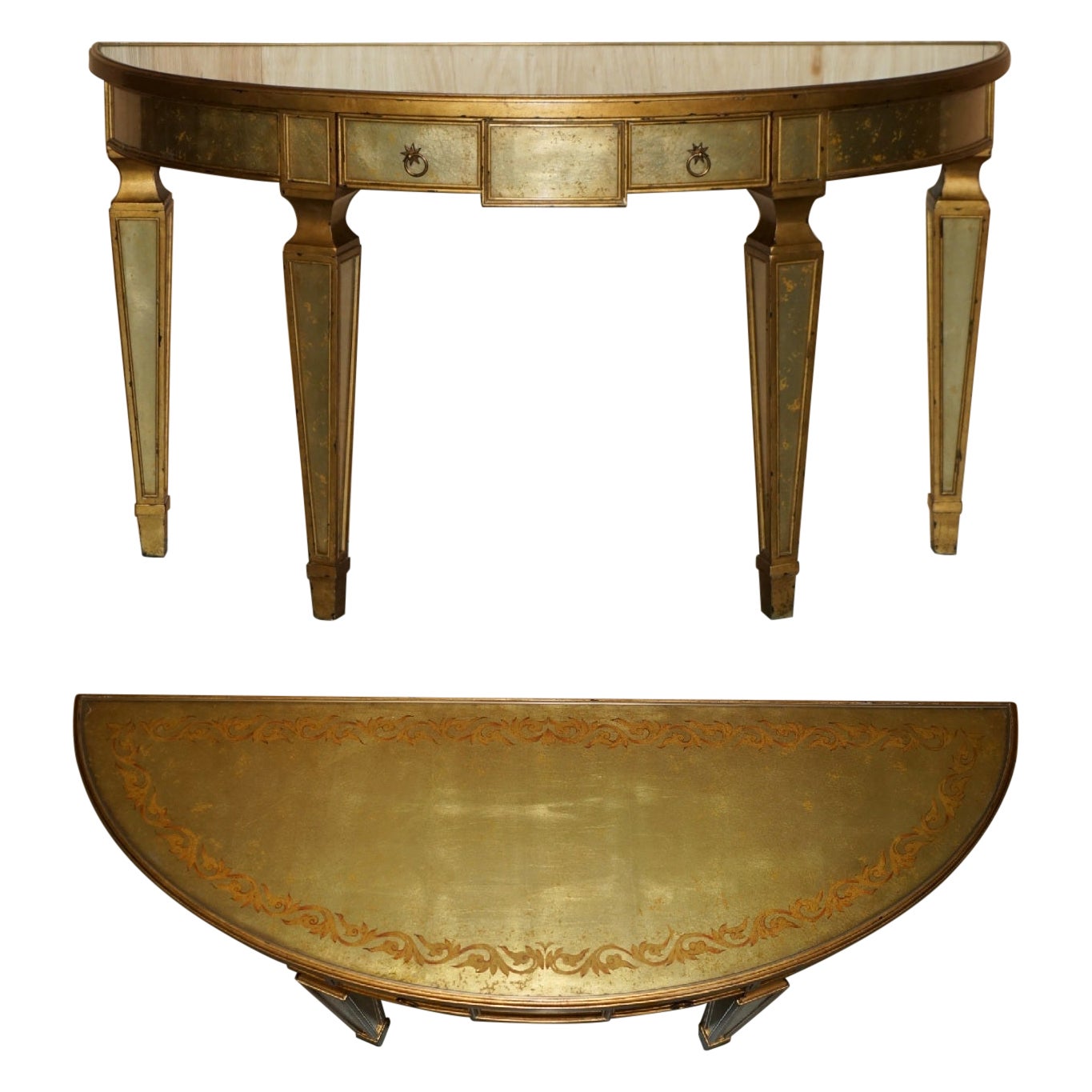 THEODORE ALEXANDER EGLOMISE MESA CONSOLA DEMILUNE VENECIANA DORADA EN GILT FiNISH en venta