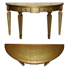 THEODORE ALEXANDER EGLOMISE DEMILUNE CONSOLE TABLE VENETIAN GOLD GILT FiNISH