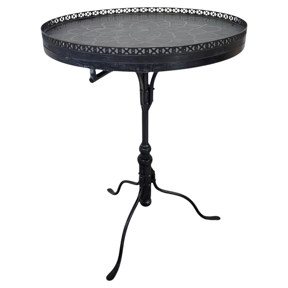 Theodore Alexander Embossed Medallion Metal Side Table