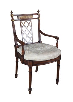 Theodore Alexander English Regency Greek Key Brass Inlay Desk Side Armchair
