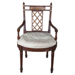 Theodore Alexander English Regency Greek Key Brass Inlay Desk Side Armchair