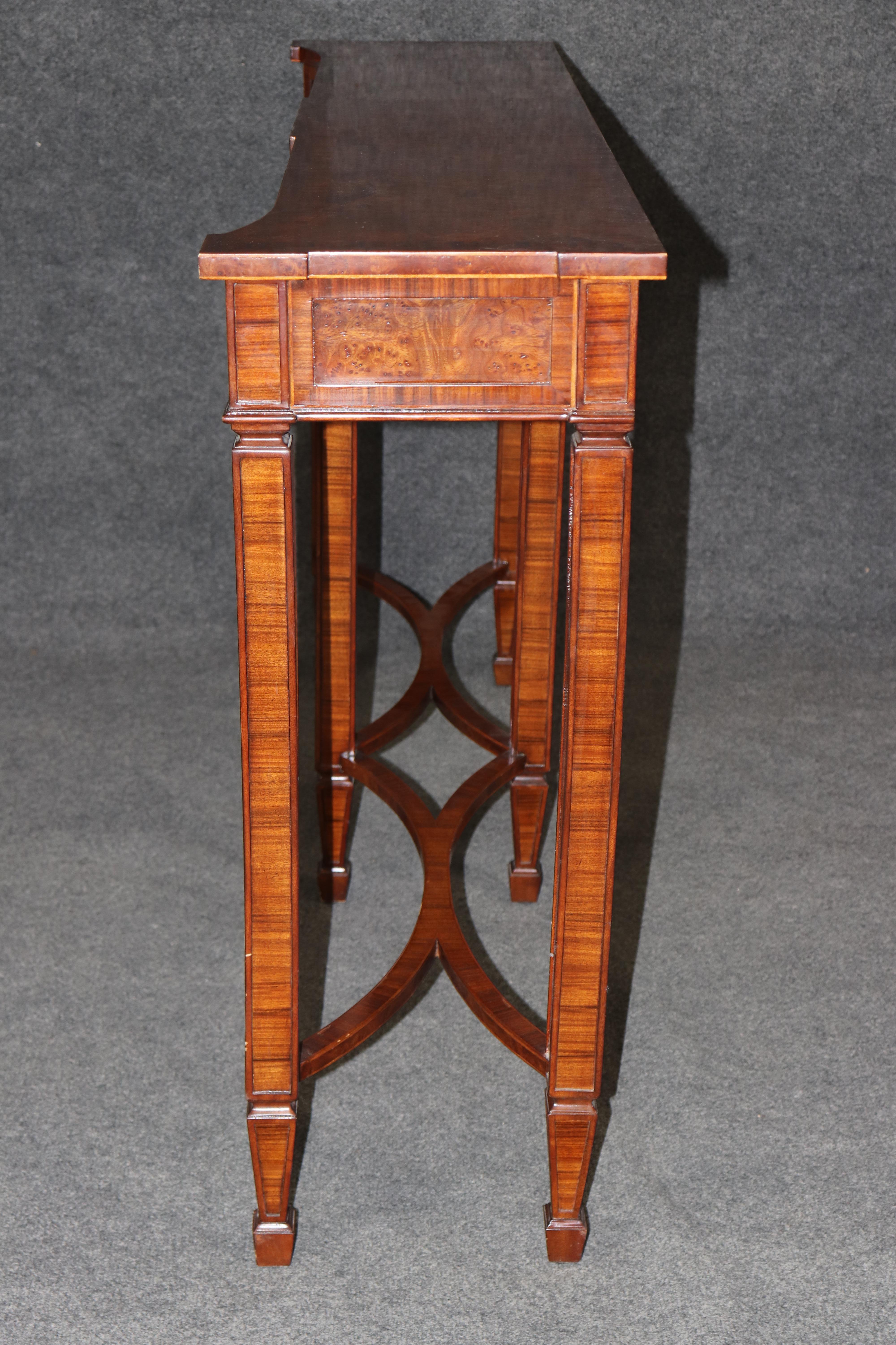 Carved Theodore Alexander English Style Three Drawer Console Table Sofa Table For Sale