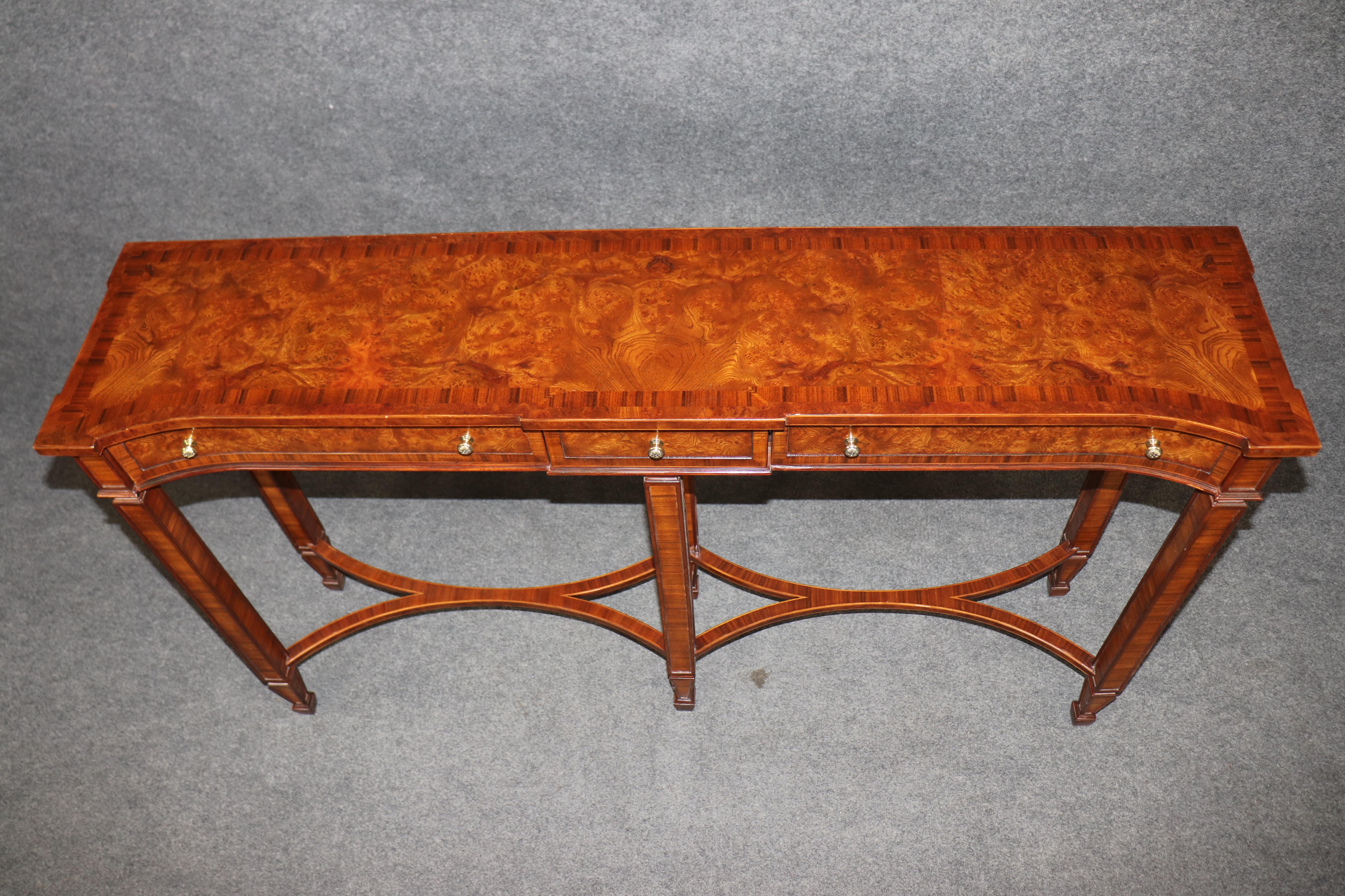 Theodore Alexander English Style Three Drawer Console Table Sofa Table In Good Condition For Sale In Swedesboro, NJ