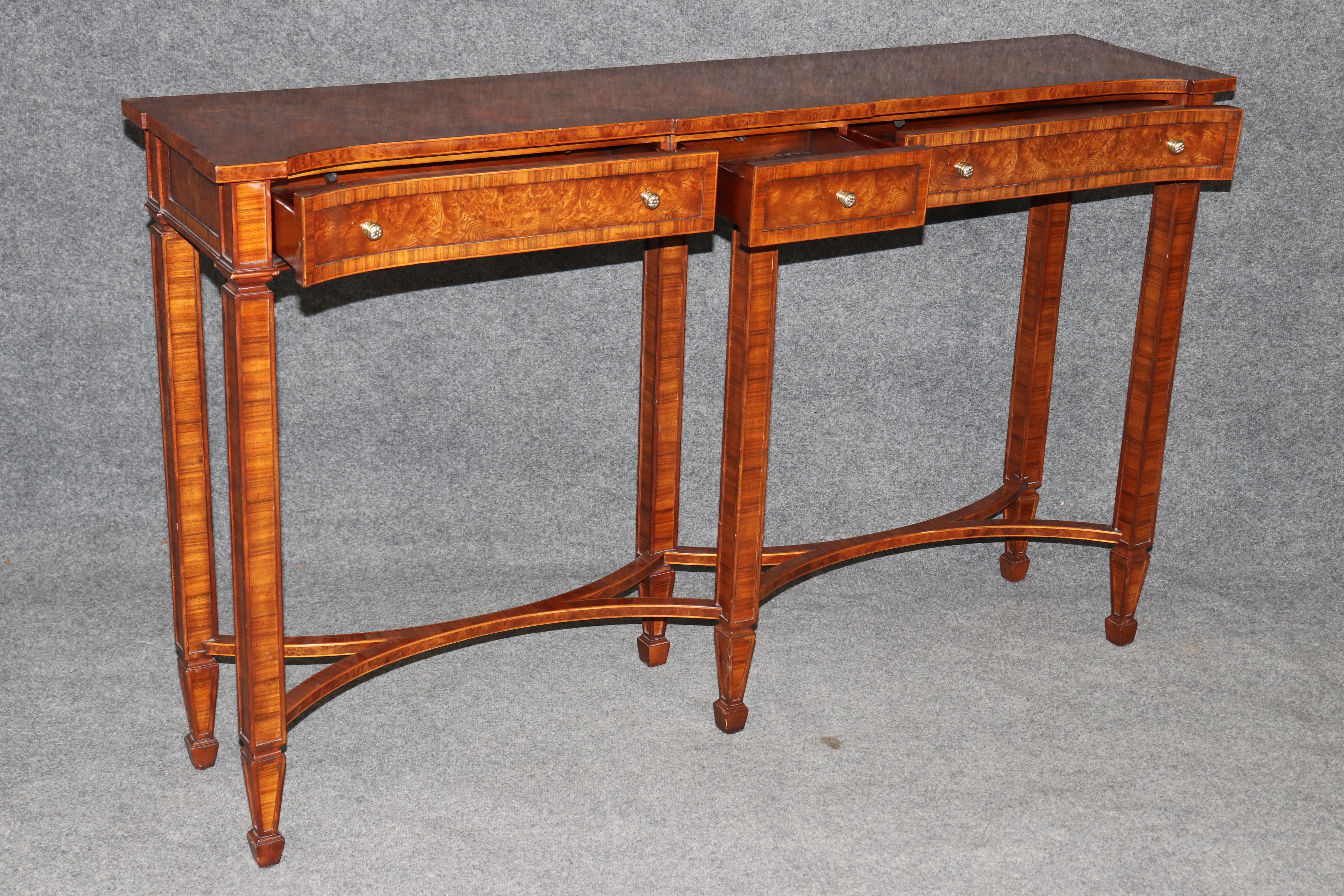 Brass Theodore Alexander English Style Three Drawer Console Table Sofa Table For Sale