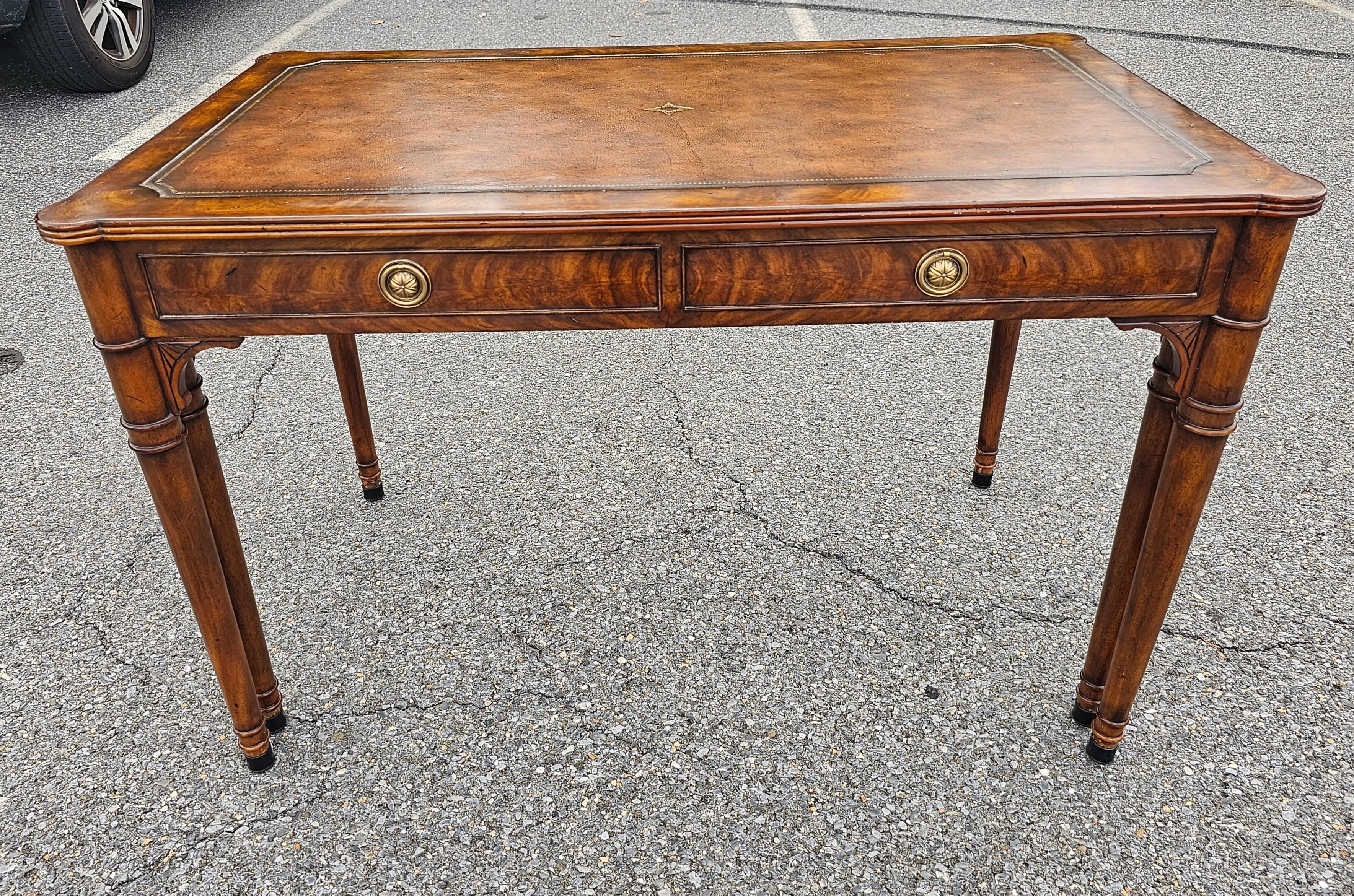 Theodore Alexander Extendable Mahogany and Tooled Leather Top Writing Desk For Sale 2