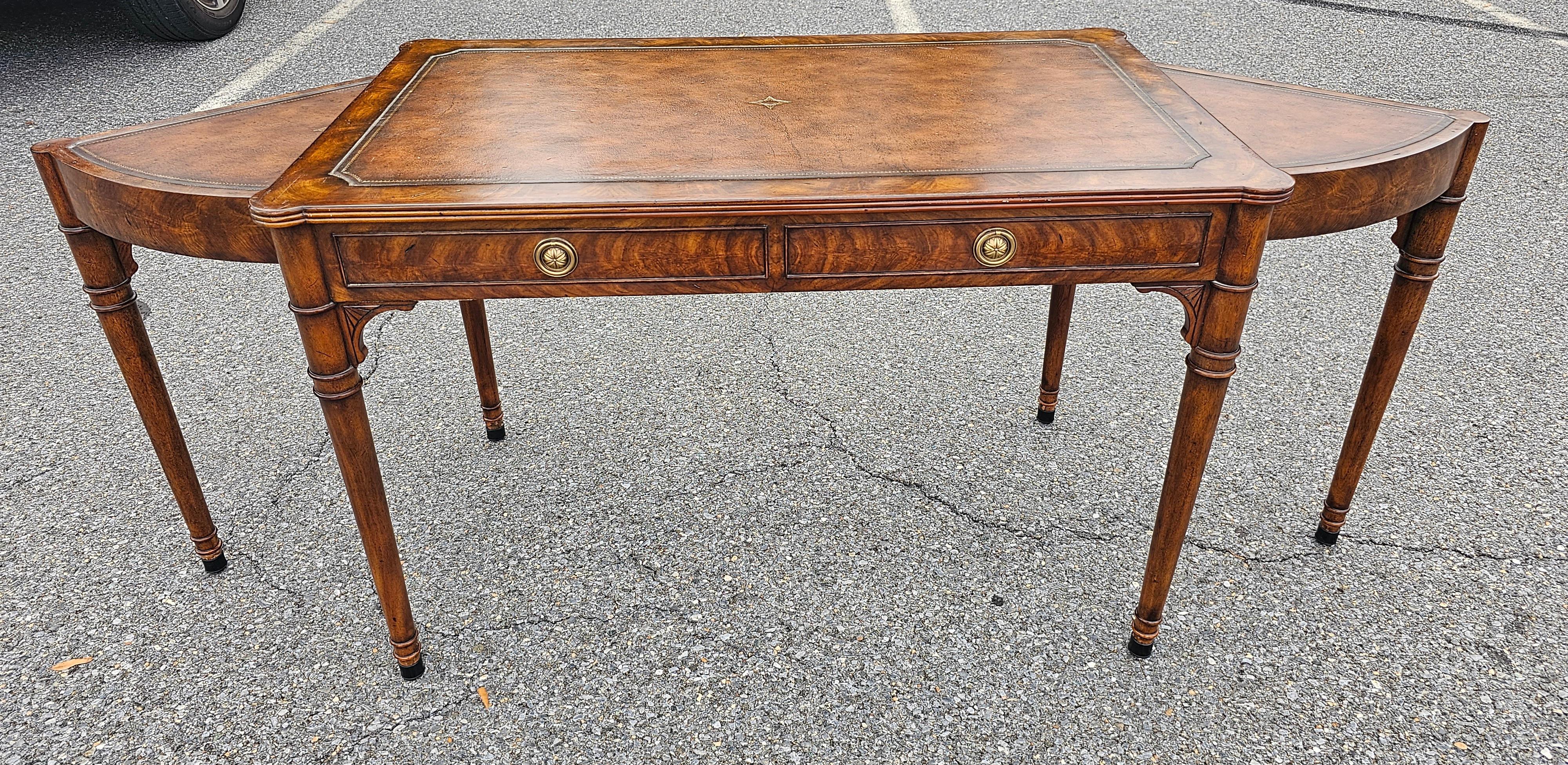 Theodore Alexander Extendable Mahogany and Tooled Leather Top Writing Desk For Sale 3