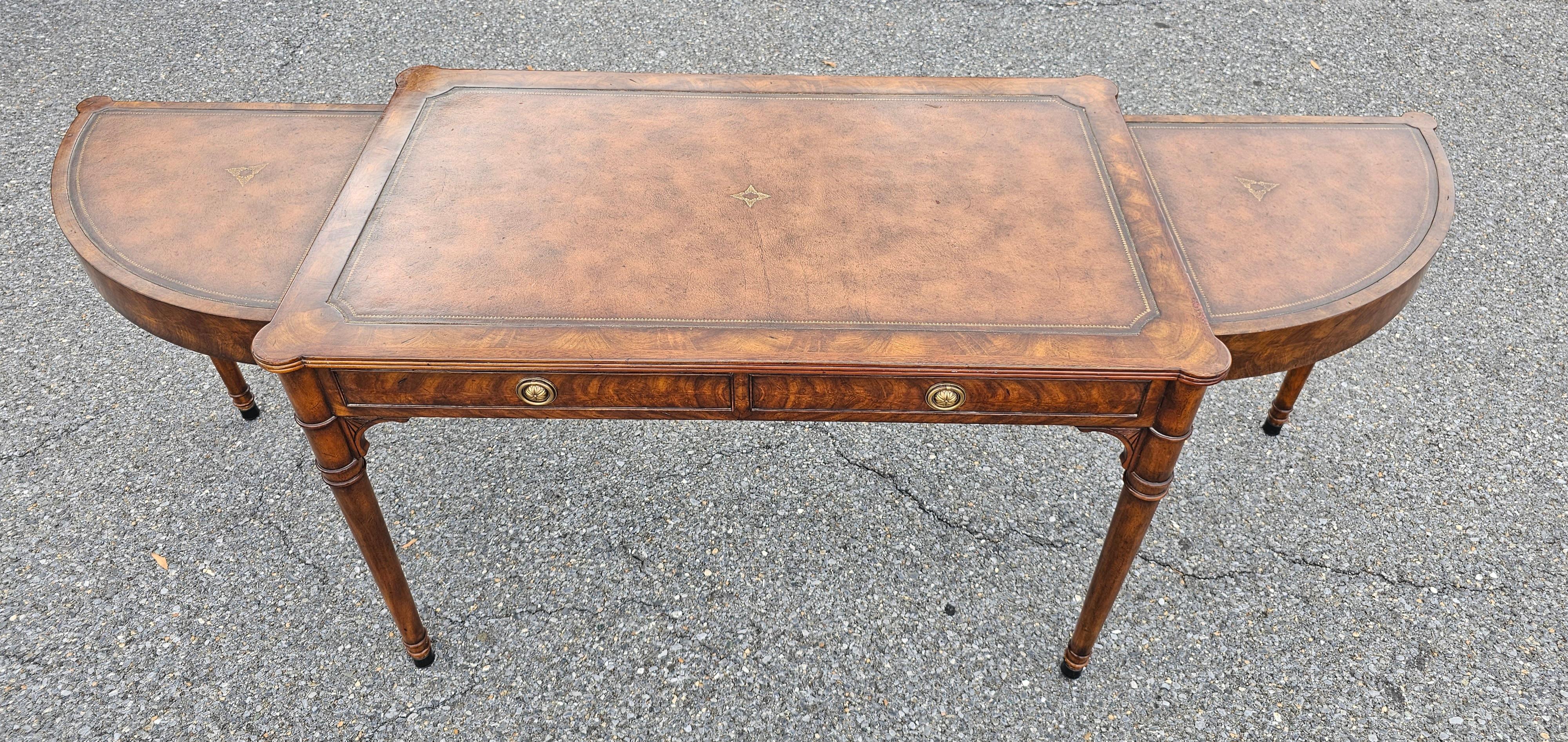 Theodore Alexander Extendable Mahogany and Tooled Leather Top Writing Desk For Sale 4