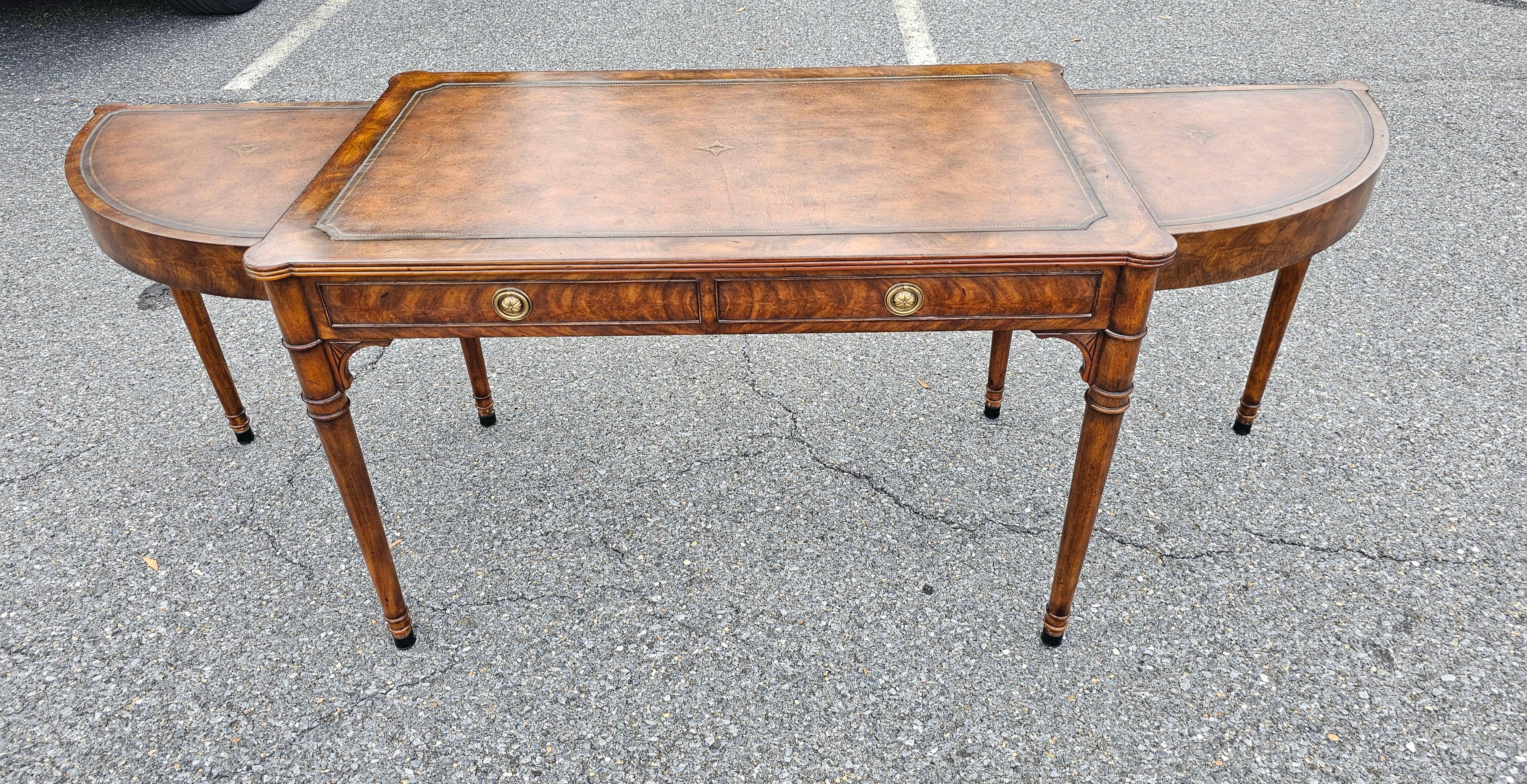 Theodore Alexander Extendable Mahogany and Tooled Leather Top Writing Desk For Sale 5