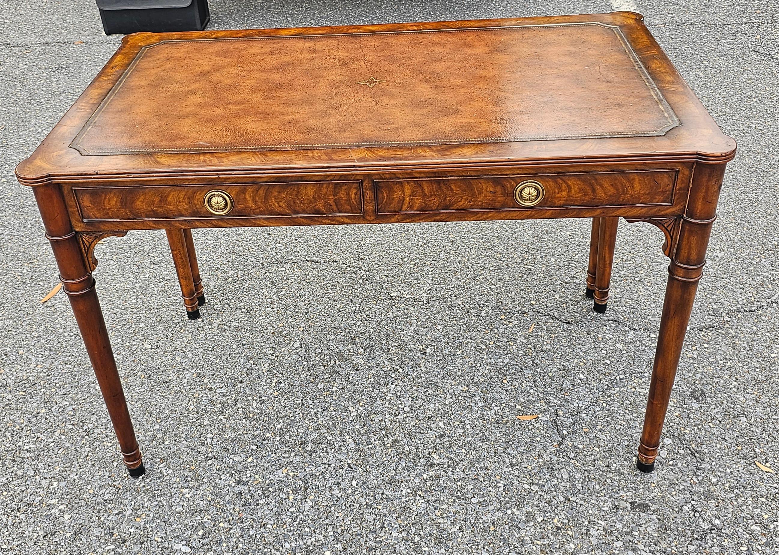 Theodore Alexander Extendable Mahogany and Tooled Leather Top Writing Desk For Sale 6
