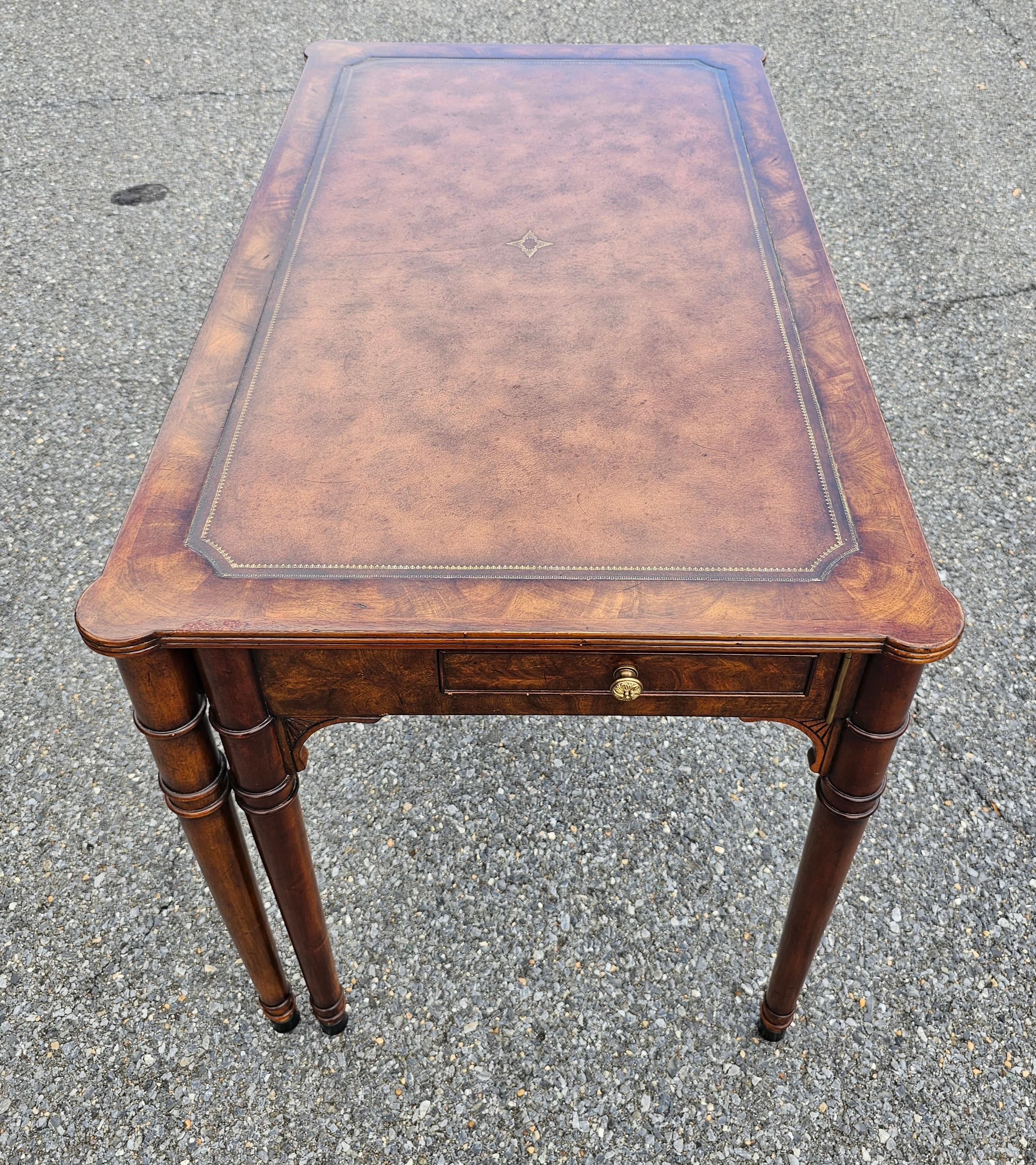 Theodore Alexander Extendable Mahogany and Tooled Leather Top Writing Desk For Sale 7