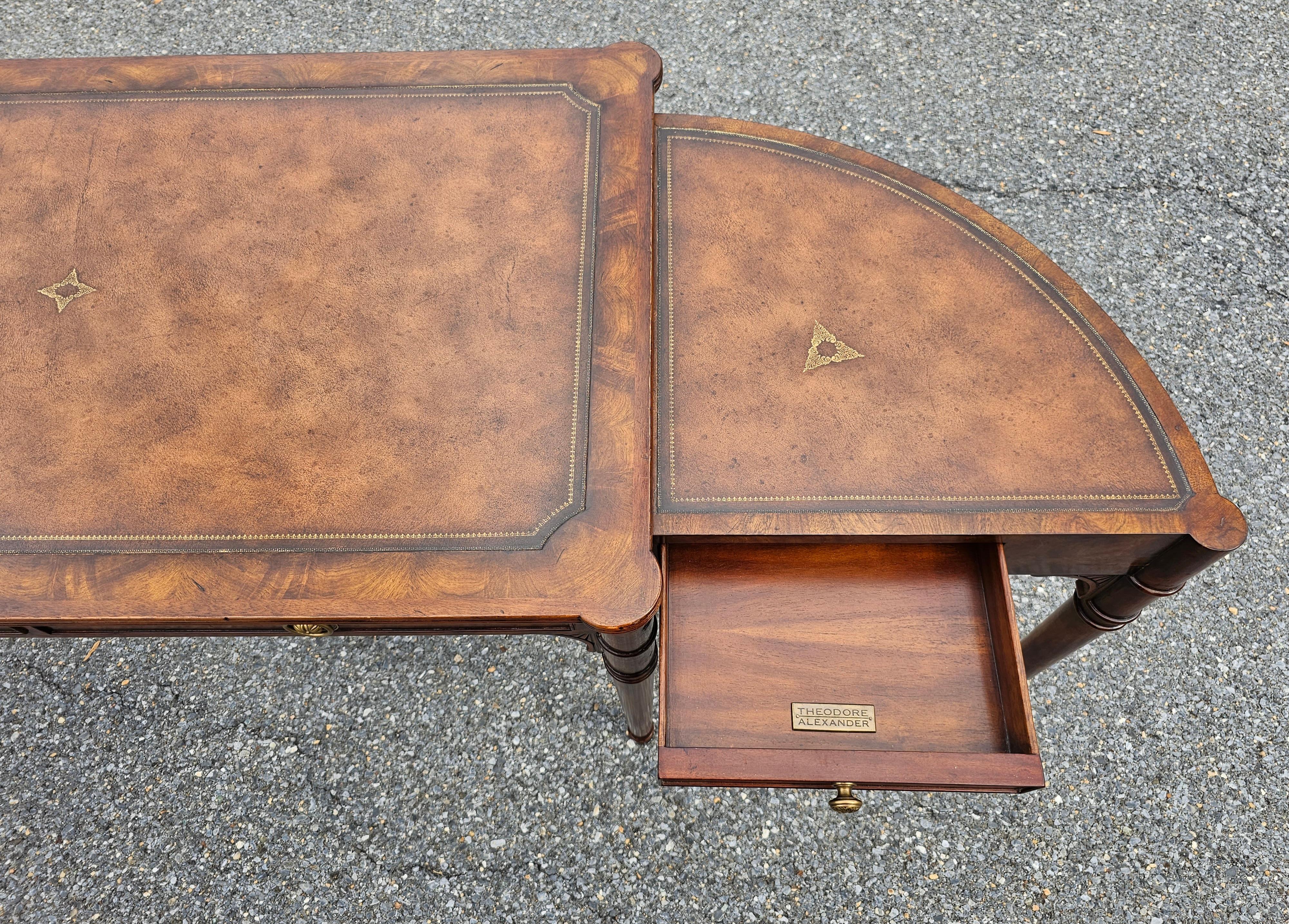 Theodore Alexander Extendable Mahogany and Tooled Leather Top Writing Desk For Sale 11